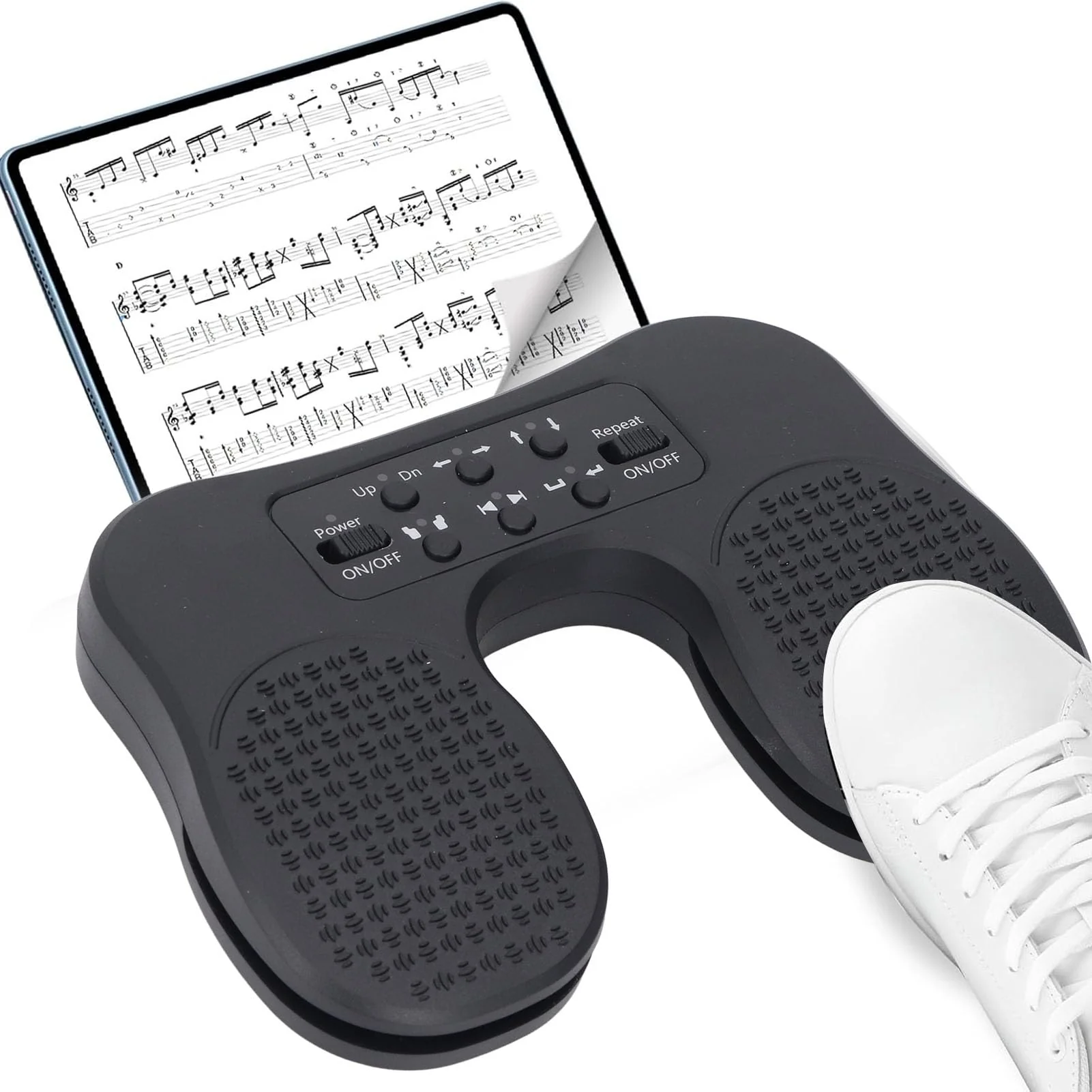 Page Turner Pedal, Portable BT Foot Pedal Double Switch, Cordless Rechargeable Music Page Turner with Anti Slip Pedal for Phone and Tablets Silent Page Turning