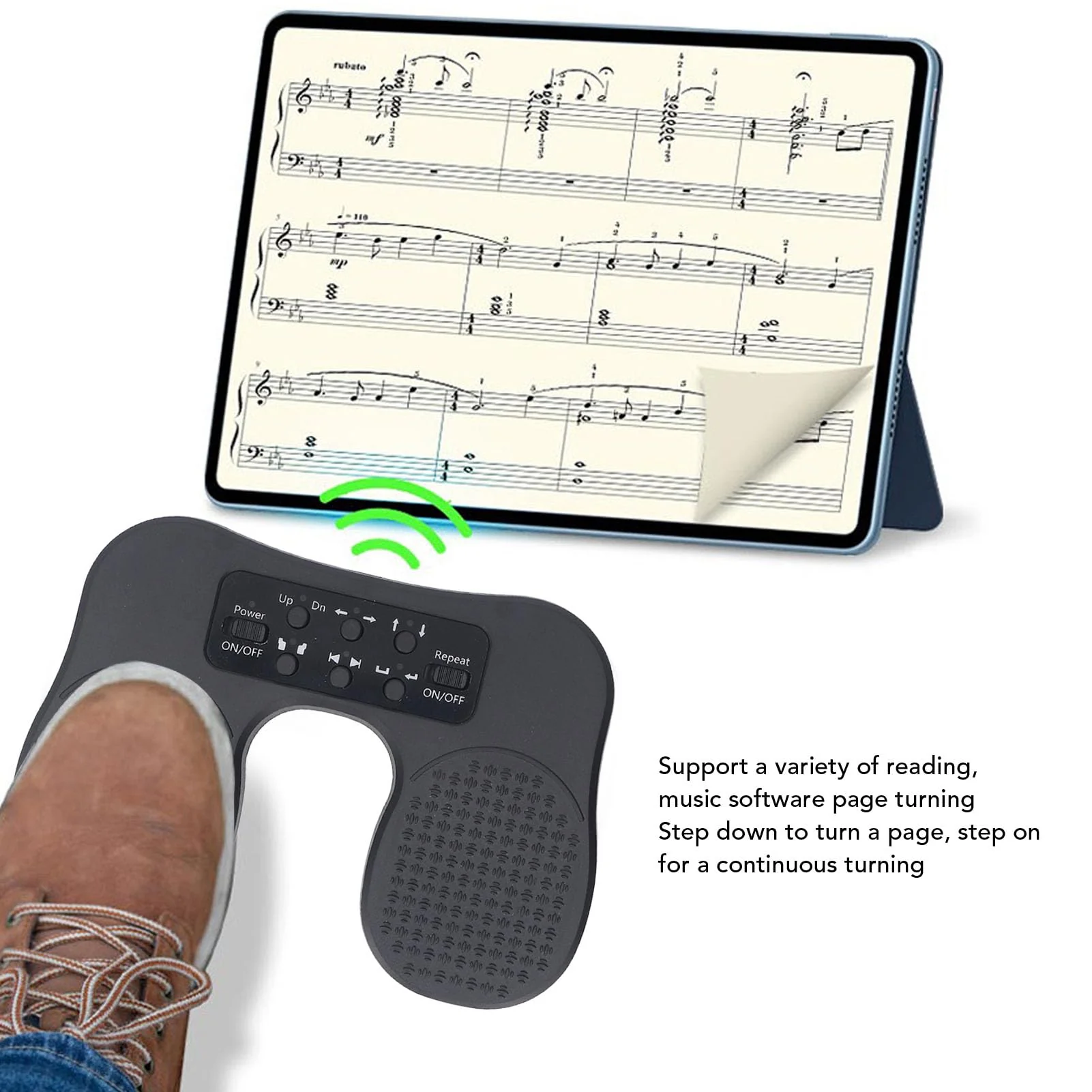 Page Turner Pedal, Portable BT Foot Pedal Double Switch, Cordless Rechargeable Music Page Turner with Anti Slip Pedal for Phone and Tablets Silent Page Turning - Image 3