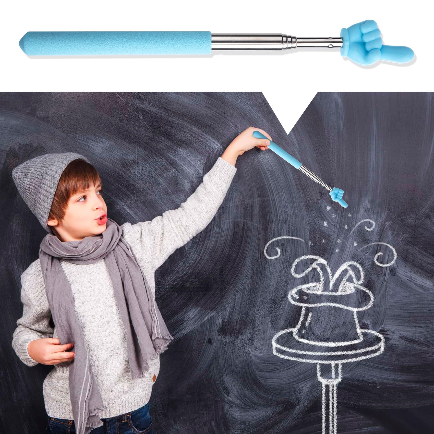 PAGOW Retractable Teacher Pointer Stick, Hand Pointer Stick, Student Finger Pointing Stick, Extendable School Supplies for Reading, Classroom (Light Blue, Finger) Finger1, Light Blue - Image 3