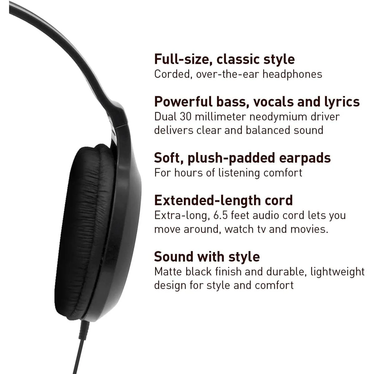 Panasonic Headphones, Lightweight Over the Ear Wired Headphones with Clear Sound and XBS for Extra Bass, Long Cord, 3.5mm Jack for Phones and Laptops – RP-HT161-K (Black) Over Ear - No Mic - Image 2