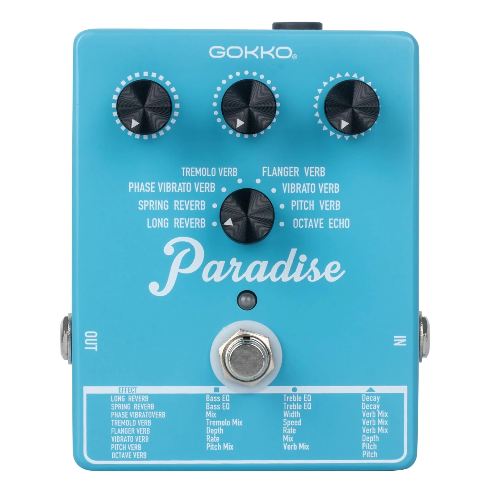 Paradise Multi-Reverb Pedal - 8 Reverb Effects with EQ & Modulation Controls | Versatile Sound Shaping for Guitar & Bass | 9V DC Power Supply