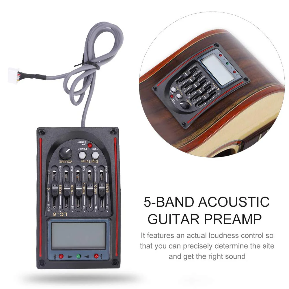 Pasamer Pickup Tuner,Pickup Lcd 5-Band Acoustic Guitar Preamp Eq Lc-5 Equalizer Tuner Piezo Pickup Easy to Read Use - Image 3