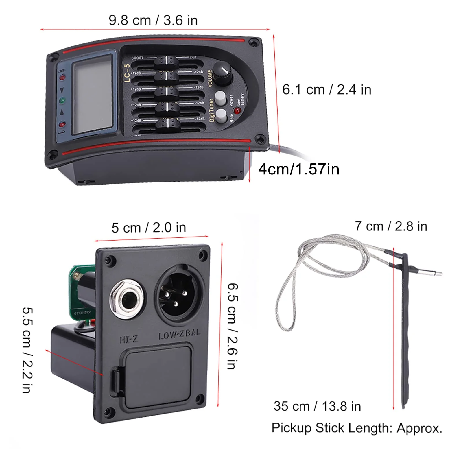 Pasamer Pickup Tuner,Pickup Lcd 5-Band Acoustic Guitar Preamp Eq Lc-5 Equalizer Tuner Piezo Pickup Easy to Read Use - Image 7
