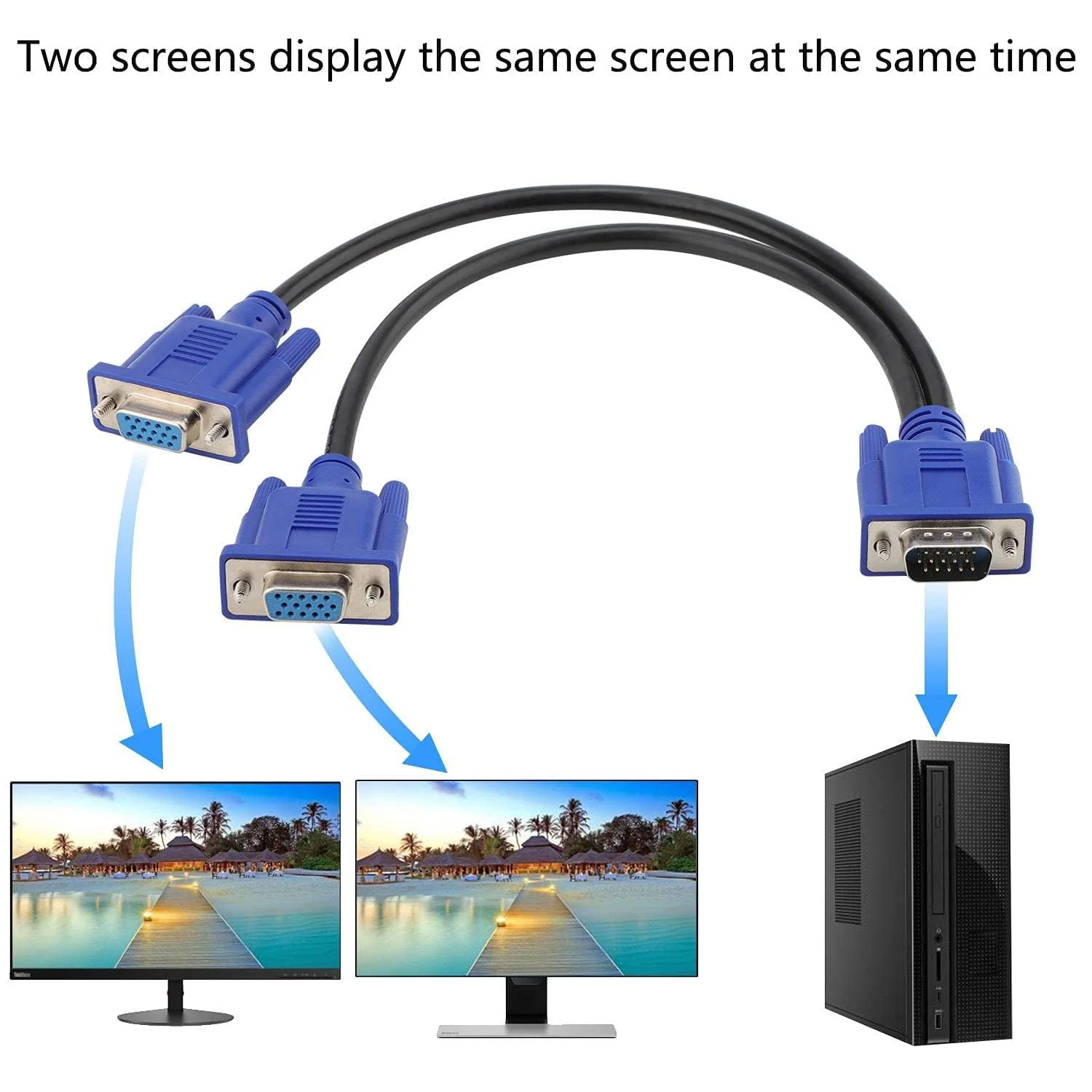 PASOW VGA Splitter Cable 1080P Dual VGA Monitor Y Cable 1 Male to 2 Female Adapter Cable Only for Screen Duplication - 1.5 Feet (No Screen Extension) - Only Work for Identical Monitor male to female 1.5 feet - Image 3