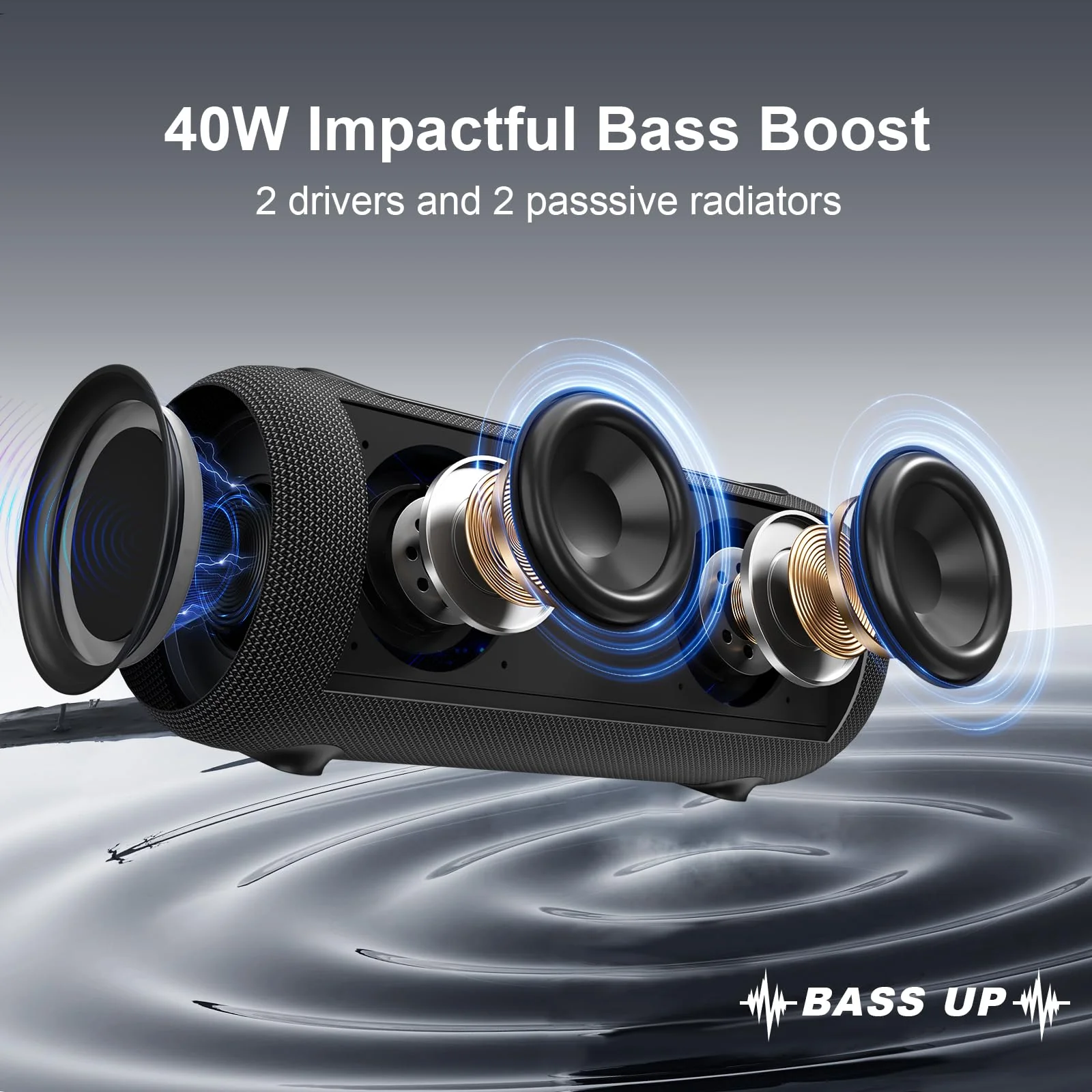 Passau Portable Bluetooth Speakers 40W Peak Loud Stereo Sound, Passive Radiators-Deep Bass, 20H Playtime, Adjustable Strap, Bluetooth 5.3, IPX5 Wireless Speaker with RGB Lights for Indoor Outdoor - Image 2