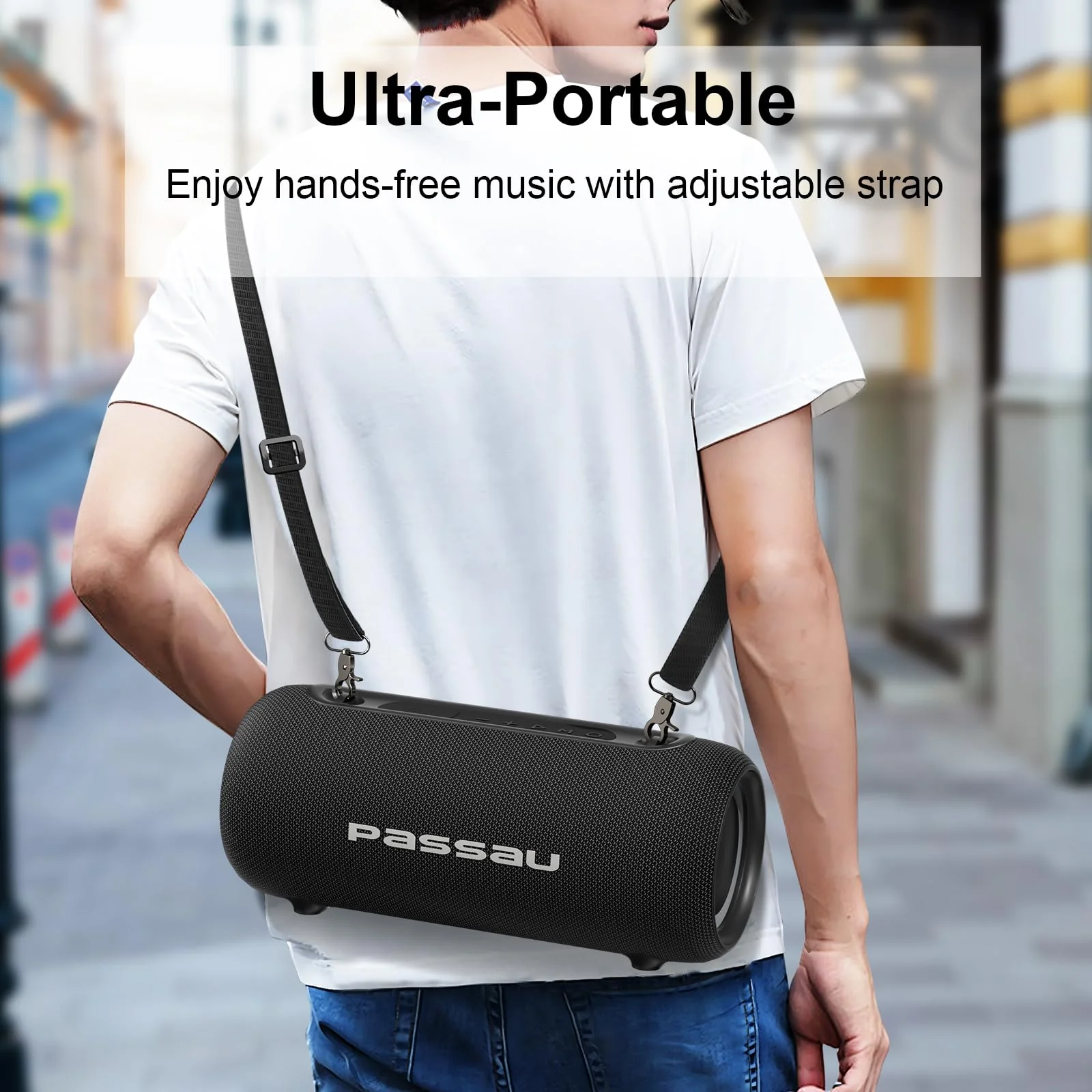 Passau Portable Bluetooth Speakers 40W Peak Loud Stereo Sound, Passive Radiators-Deep Bass, 20H Playtime, Adjustable Strap, Bluetooth 5.3, IPX5 Wireless Speaker with RGB Lights for Indoor Outdoor - Image 5