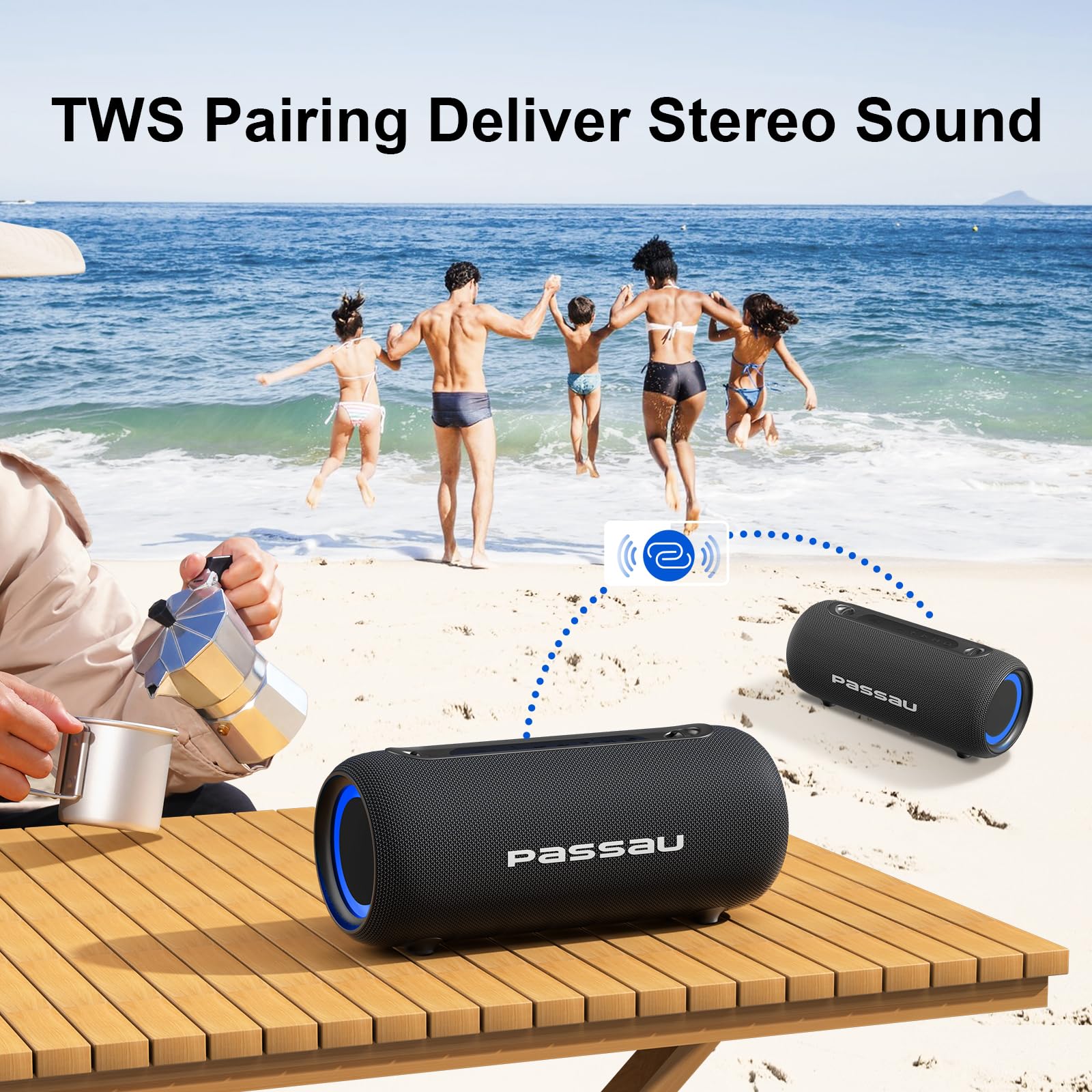 Passau Portable Bluetooth Speakers 40W Peak Loud Stereo Sound, Passive Radiators-Deep Bass, 20H Playtime, Adjustable Strap, Bluetooth 5.3, IPX5 Wireless Speaker with RGB Lights for Indoor Outdoor - Image 6