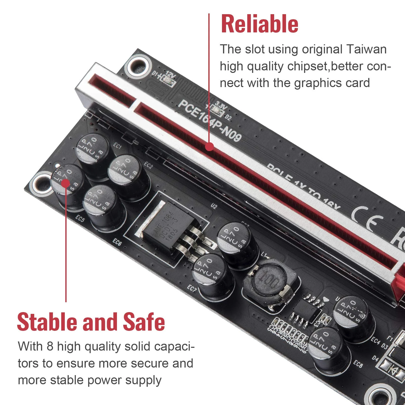 PCI-E 1X to 16X V009S-PLUS Riser Card - Graphics Extension Powered Riser Adapter Card for GPU Mining with 24in USB 3.0 Extension Cable & 6PIN SATA Power Cable(Black-6 Pieces) Black-V009S-PLUS - Image 3