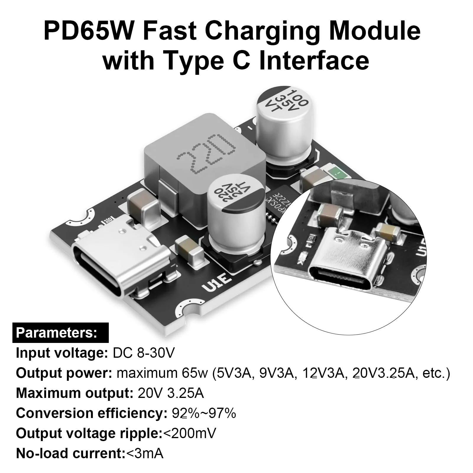 PD65W Fast Charging Module, QIQIAZI Fast Charging Module 12V-30V to USB-C PD3.1 QC3.0 with Type-C Port, USB Buck Converter DC-DC Step Down Module for Phone Quick Charging (Pack of 5) - Image 4