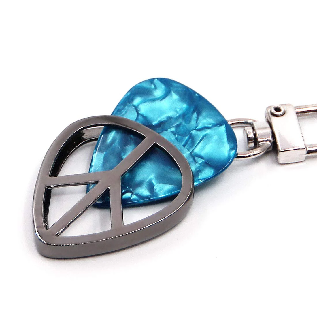 Peace Shaped Guitar Pick Holder Keychain for Guitarists (Metal Black) Metal Black