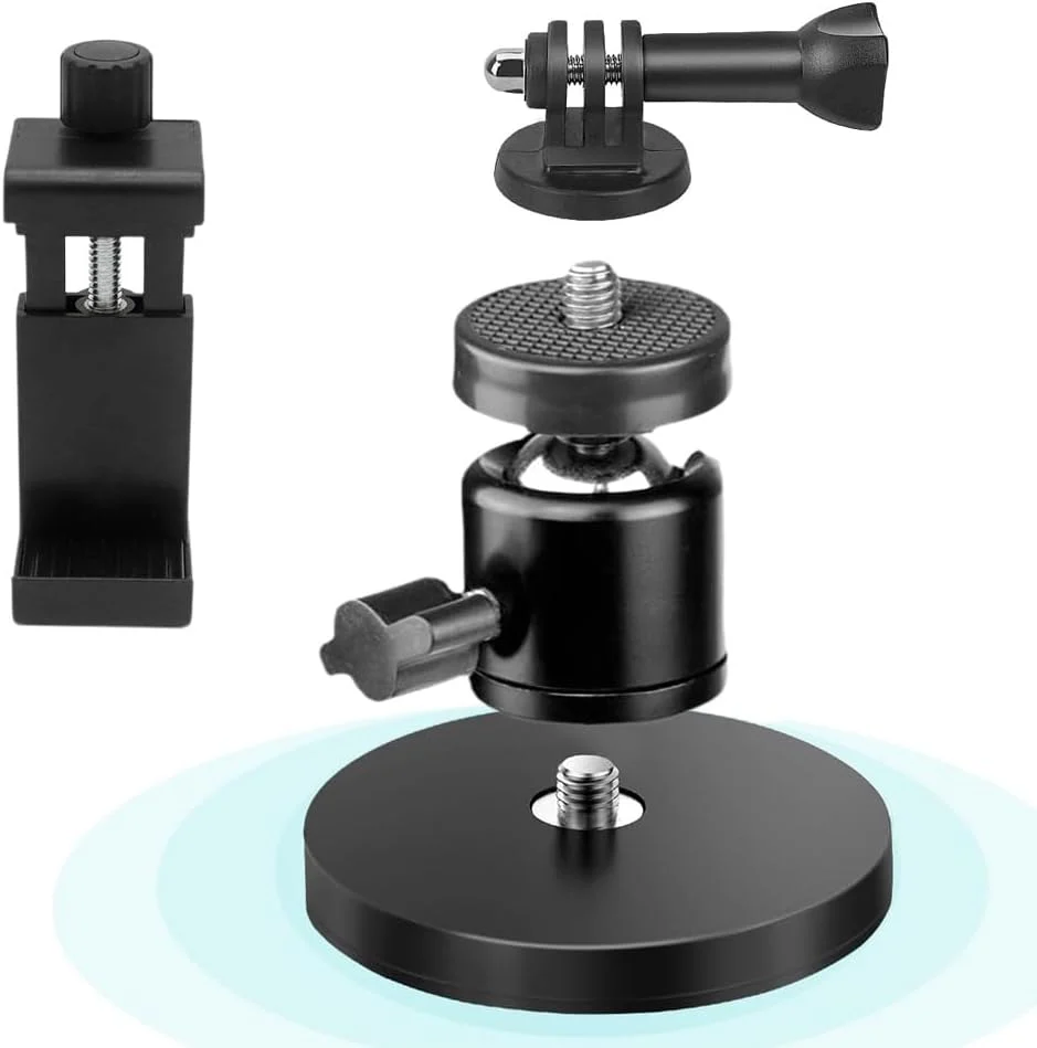 PellKing Magnet Camera Mount for GoPro Insta360 Akaso DJI Action,with Rotation Ball Head Super Strong Rubber Coating Neodymium Magnet for Car, Attaches to Steel or Other Magnetic Surfaces