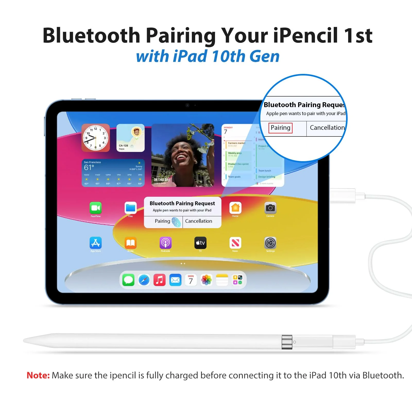 Pencil Charger Adapter for Apple Pencil 1st Generation, USB C to for Lightning Adaptor Charging Dongle Connector Accessories Bluetooth Pairing Only for iPad 10th Gen, USB-C to iPencil 1st Gen Adapter 1 Pc - Image 4