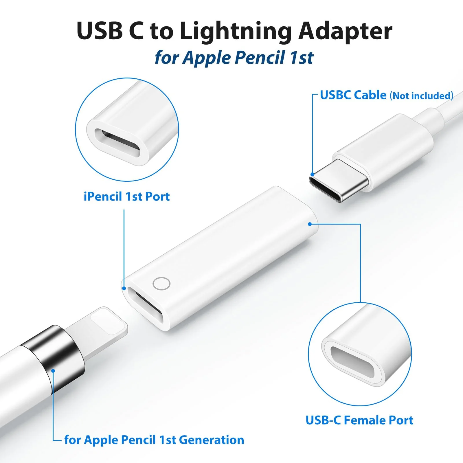 Pencil Charger Adapter for Apple Pencil 1st Generation, USB C to for Lightning Adaptor Charging Dongle Connector Accessories Bluetooth Pairing Only for iPad 10th Gen, USB-C to iPencil 1st Gen Adapter 1 Pc - Image 6