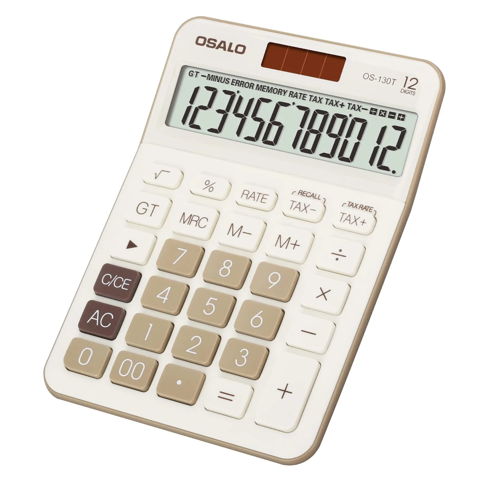 Pendancy 12 Digit Office Calculator Desktop with Tax+/- for Advanced Tax Calculation, Large LCD Display Big Buttons, Dual Power Durable Portable Design, for Financial Accounting Business Use 130T-Brown