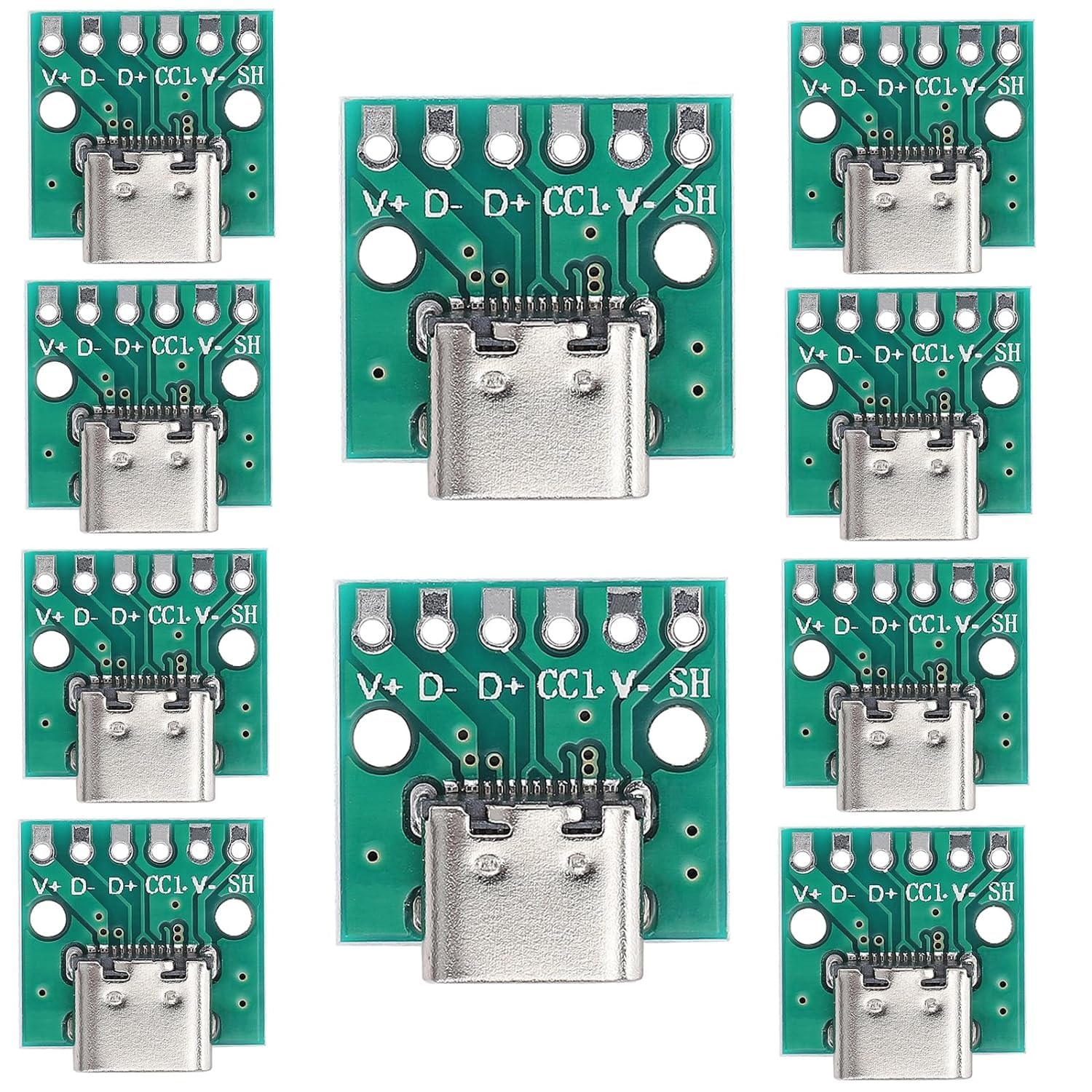 PENGLIN Pack of 10 USB Type C Female to DIP Adapter with Test Board 2.54 mm Pitch, USB 3.1 Type C to 6P DIP Adapter Converter for DIY