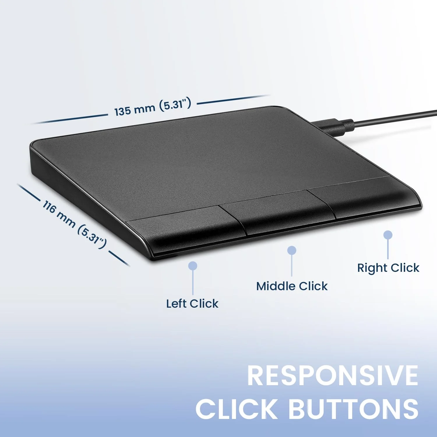 perixx PERIPAD-506 Wired Slim USB Touchpad - Wired Detachable Touchpad for Desktop and Laptop User - Large Size 5.31x4.57x0.55 inches - Black - Image 3