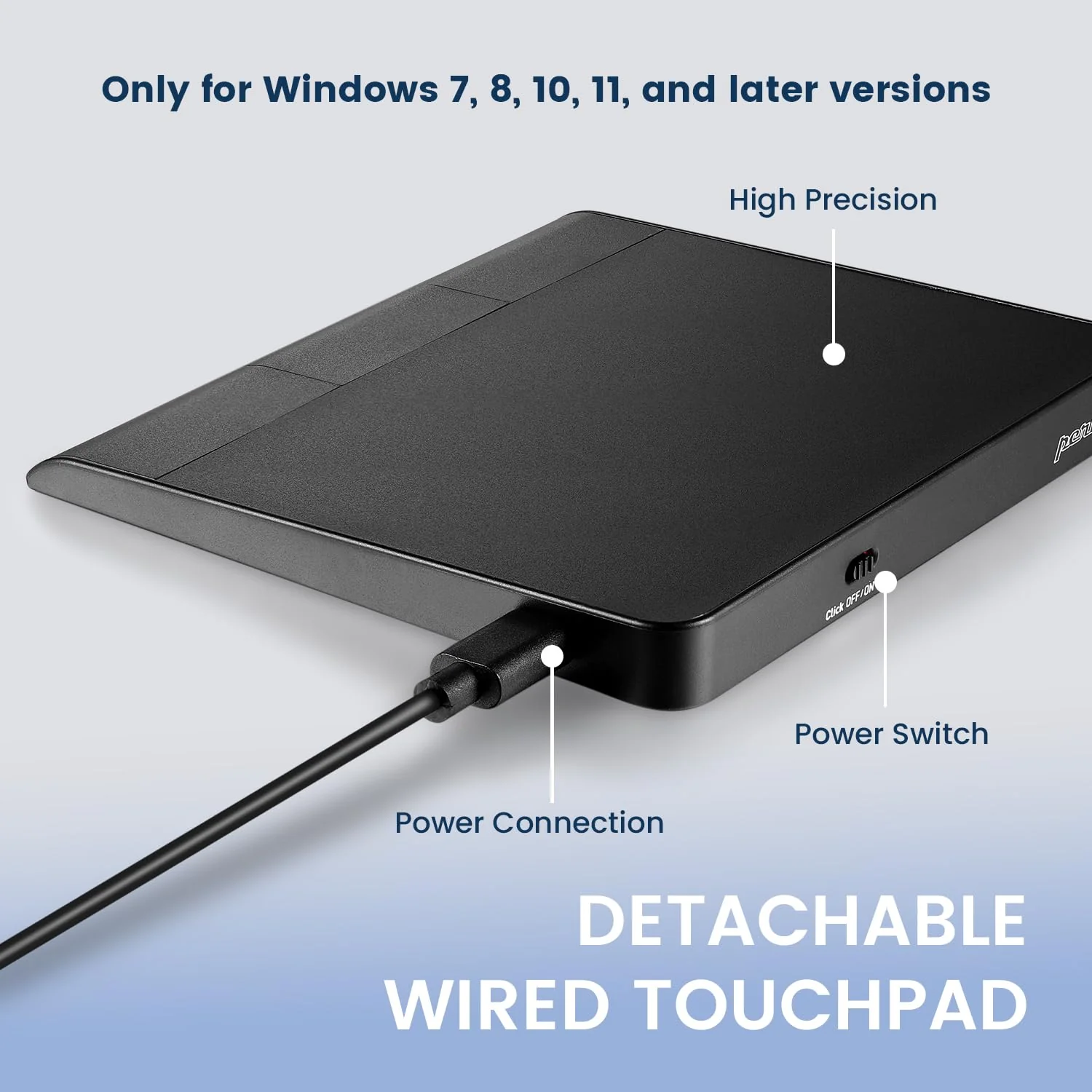 perixx PERIPAD-506 Wired Slim USB Touchpad - Wired Detachable Touchpad for Desktop and Laptop User - Large Size 5.31x4.57x0.55 inches - Black - Image 4