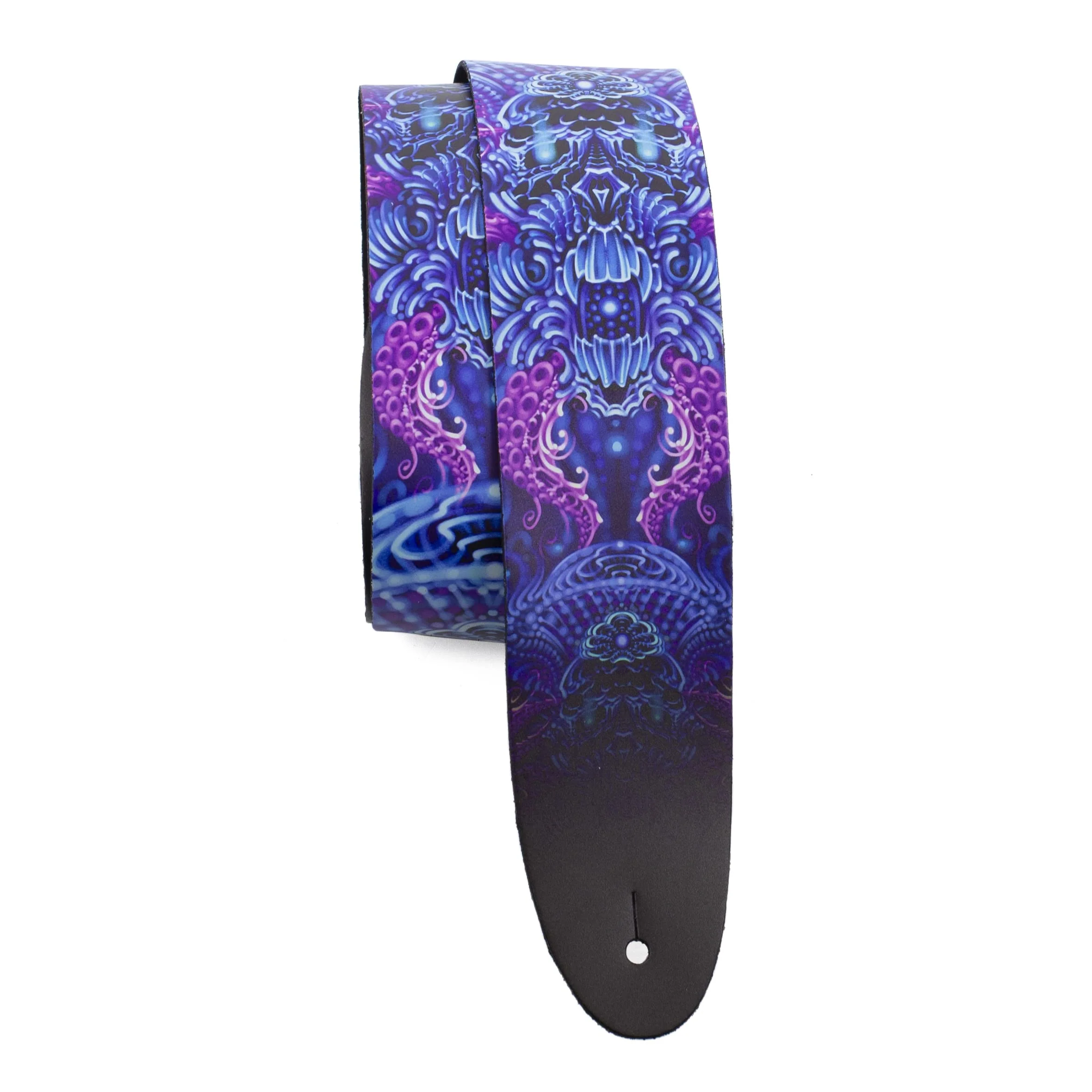 Perri's Leathers, Official David Bolt Prosperity Mandala Licenced Leather Guitar Strap, Direct to Leather Series, Anti-Slip, Adjustable from 42.5" to 56" Inch, Compatible w/All Button Lock Systems 56" Purple