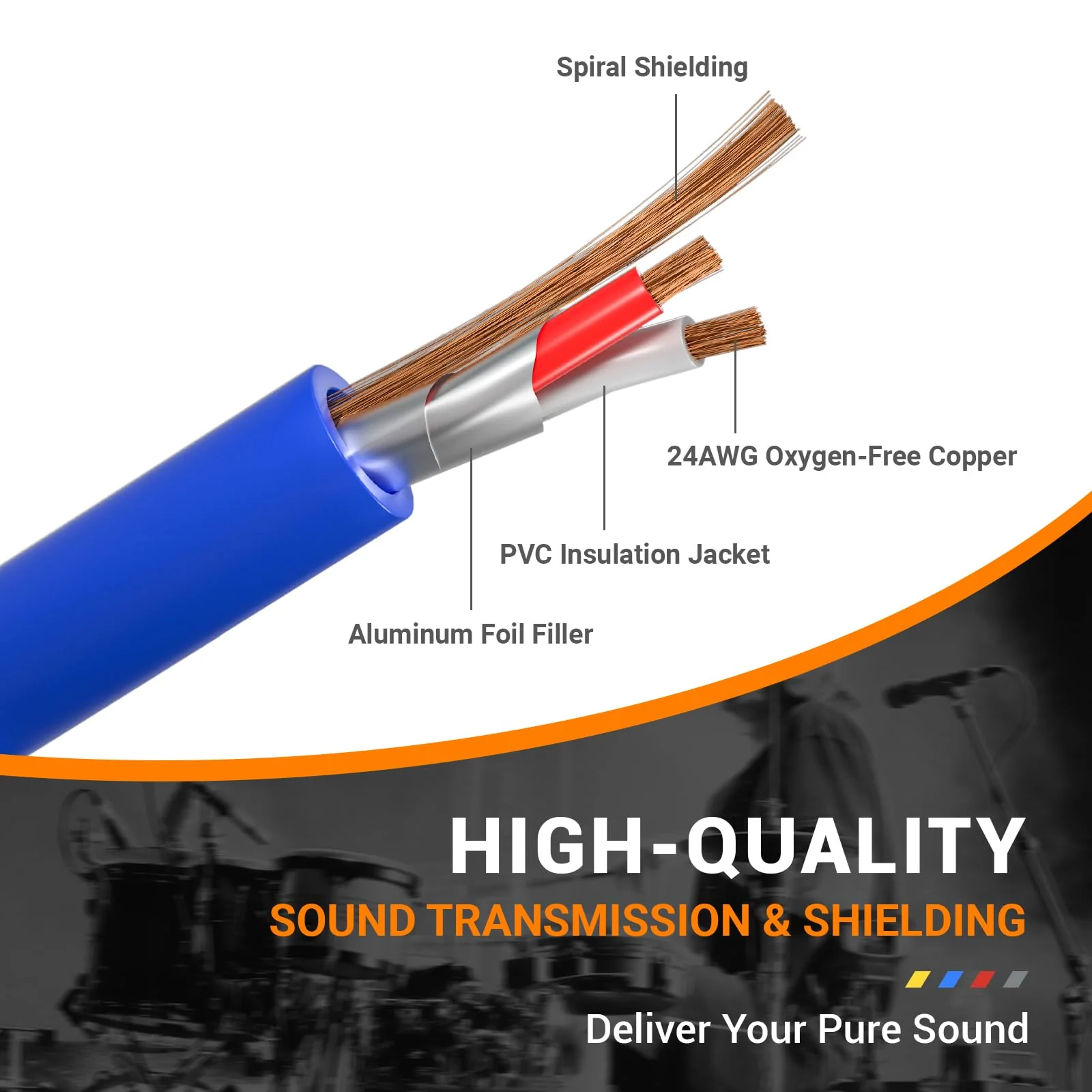 Phenyx Pro 4-Channel TRS Snake Cable, Color-Coded TRS Patch Cable w/24 AWG OFC Copper, 10 Ft, 1/4" Audio Cable, TRS to TRS Balanced 1/4-Inch Cable for Guitar, Bass & AMP (PCBL-QR4IN1-10) 10 Feet - Image 3