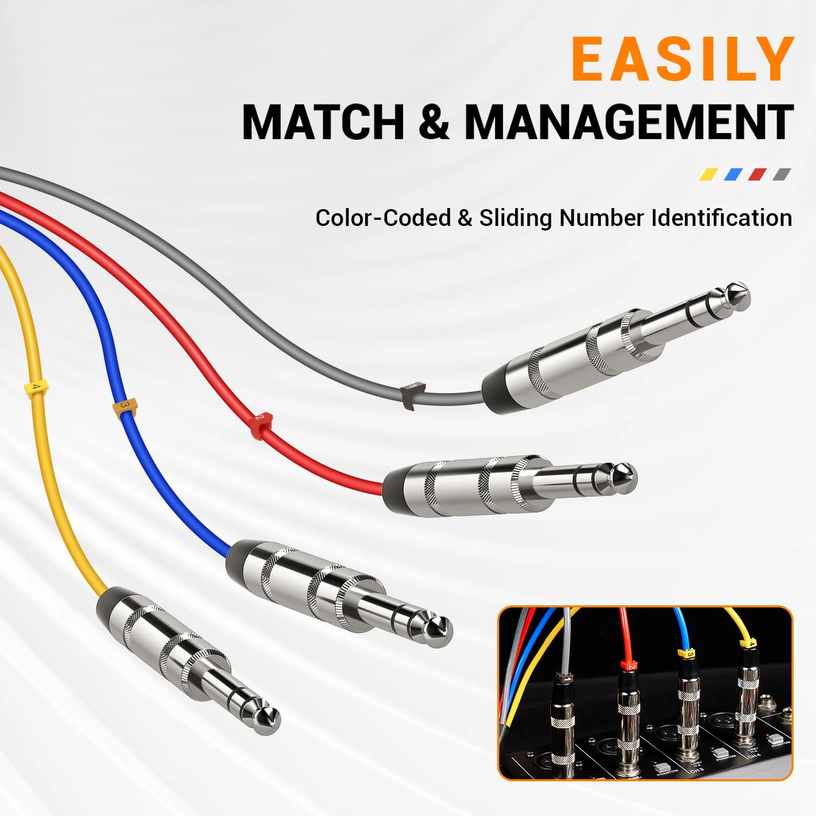 Phenyx Pro 4-Channel TRS Snake Cable, Color-Coded TRS Patch w/24 AWG OFC Copper, 6 Ft, 1/4" Audio Cable, TRS to TRS Balanced 1/4-Inch Cable for Guitar, Bass & AMP (PCBL-QR4IN1-6) 6 Feet - Image 4
