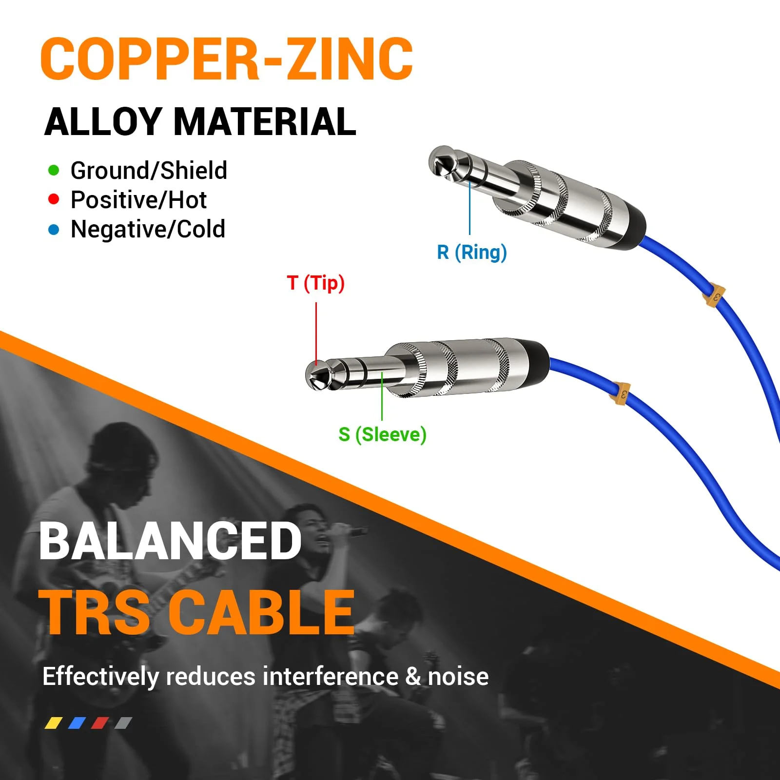 Phenyx Pro 4-Channel TRS Snake Cable, Color-Coded TRS Patch w/24 AWG OFC Copper, 6 Ft, 1/4" Audio Cable, TRS to TRS Balanced 1/4-Inch Cable for Guitar, Bass & AMP (PCBL-QR4IN1-6) 6 Feet - Image 5