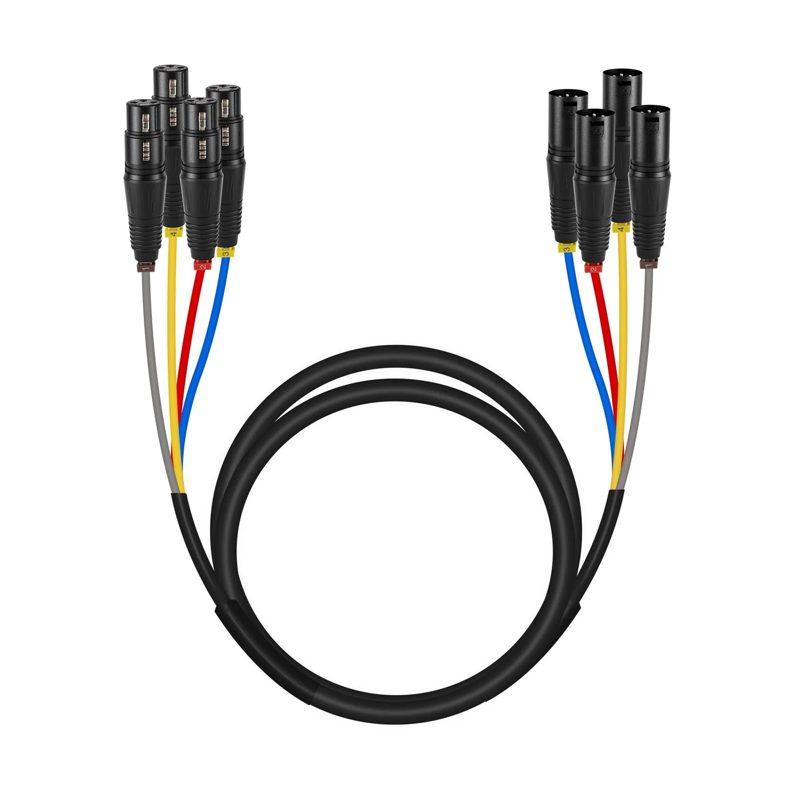 Phenyx Pro 4-Channel XLR Snake Cable, Color-Coded Male to Female Patch Wire w/OFC Copper, 6 Ft XLR Splitter Cable, Balanced Microphone Cable for DJ Mixers, IEM & Mic Systems (PCBL-4IN1-6) 6 Feet