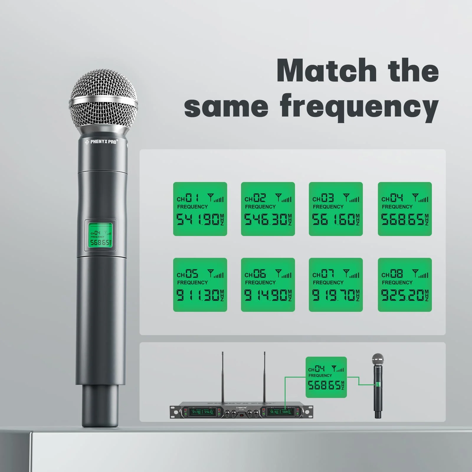 Phenyx Pro Professional Wireless Microphone, 561.6MHz UHF Dynamic Microphone, Metal Cordless Mic, Handheld Mic Transmitter for PTU-5000/PTU-4000 Series (PWH-5-561.6) - Image 4