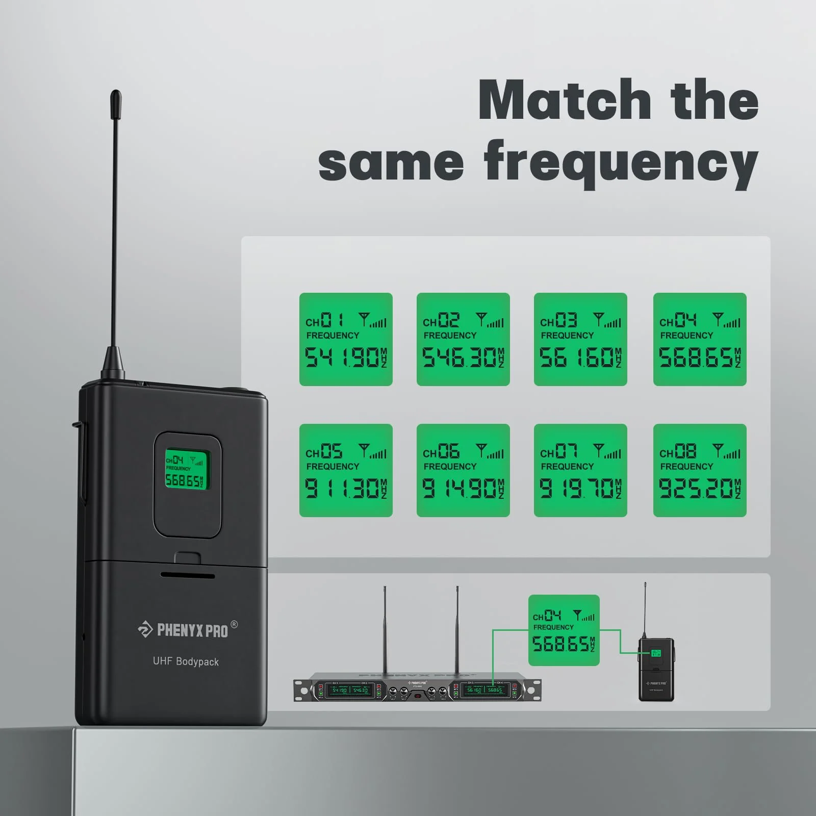 Phenyx Pro Wireless Bodypack Transmitter, 919.7MHz UHF Cardioid Pattern Wireless BodyPack Microphone, Fixed Frequency, 260 FT Range, for PTU-5000/PTU-4000 Series (PWB-5-919.7) - Image 3