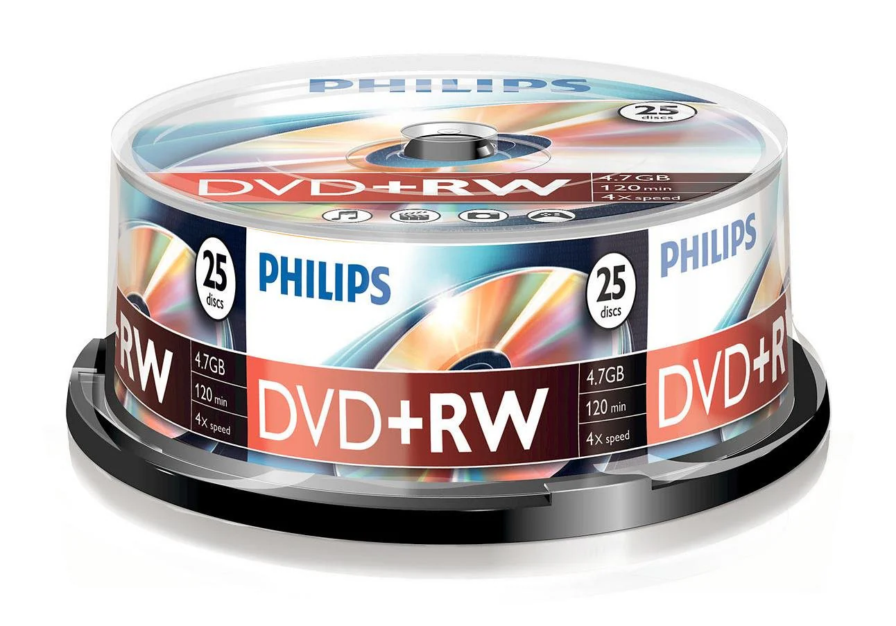 Philips DVD+RW Blanks (4.7 GB Data/120 Minutes Video, 1-4x Speed Recording, 25 Spindle) 25er Soindel