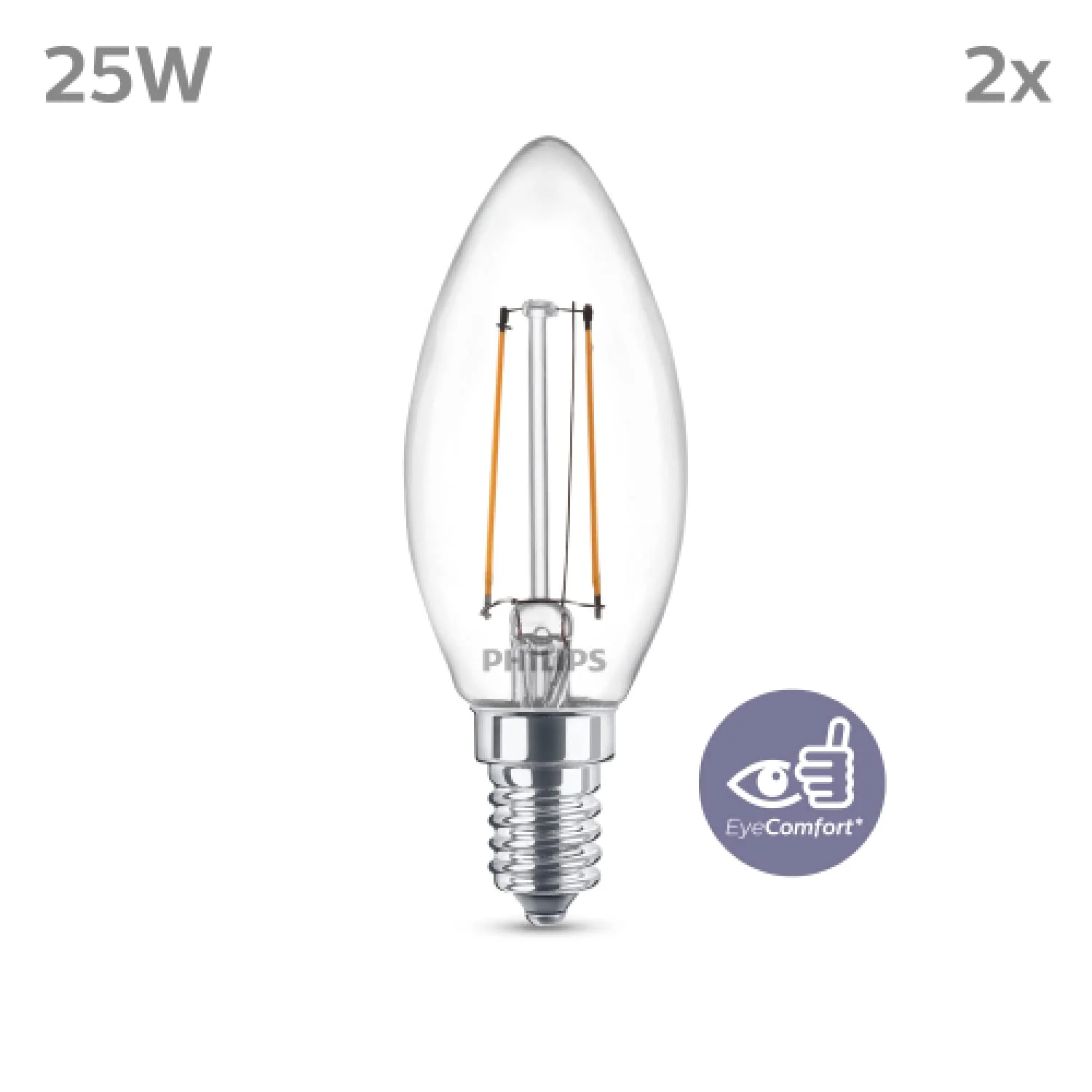 Philips LED Classic E14 25W Candle Clear Warm White Twin Pack 2 pieces (Pack of 1) Non-dimmable - Image 3
