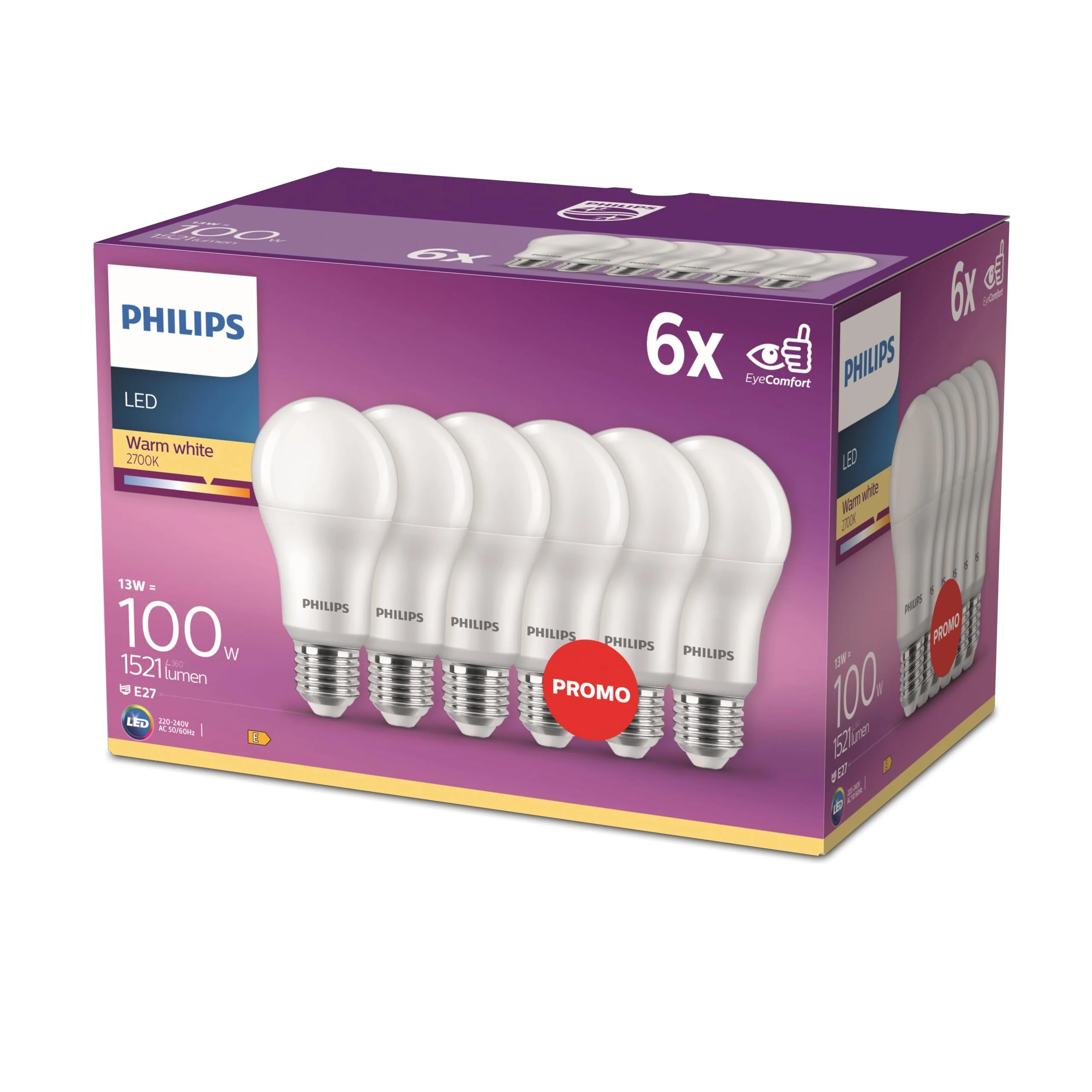 Philips LED Classic E27 Bulbs, Pack of 6 (100 W), Matte LED Bulbs with Warm White Light, Energy-Saving Lamps with Long Service Life, New Generation 6er Pack Replacement for 100w