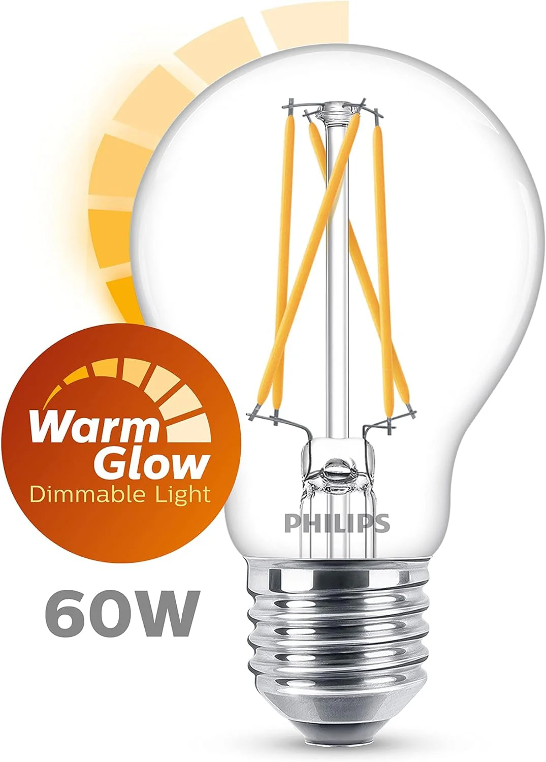 Philips LED Classic E27 Filament Lamp, Warm Glow (60 W), Dimmable LED Lamp with Warm White Light, Energy-Saving Lamp with Long Service Life Single - Image 2