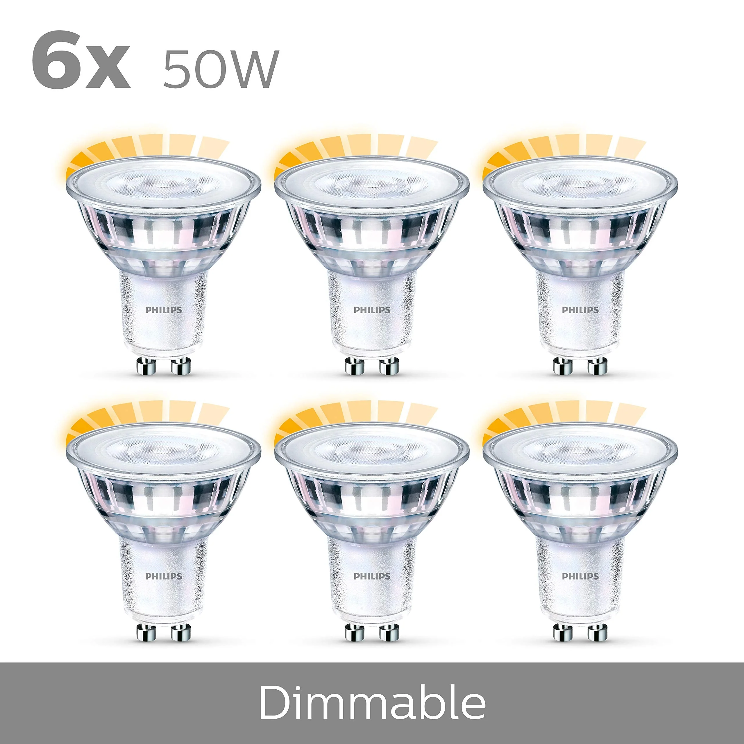 Philips LED WarmGlow lamp replaces 50W, GU10, warm white (2200-2700 Kelvin), 345 lumens, reflector, dimmable, pack of 6 5 x 5 x 5.3 cm Warmglow Dimmable - Image 7