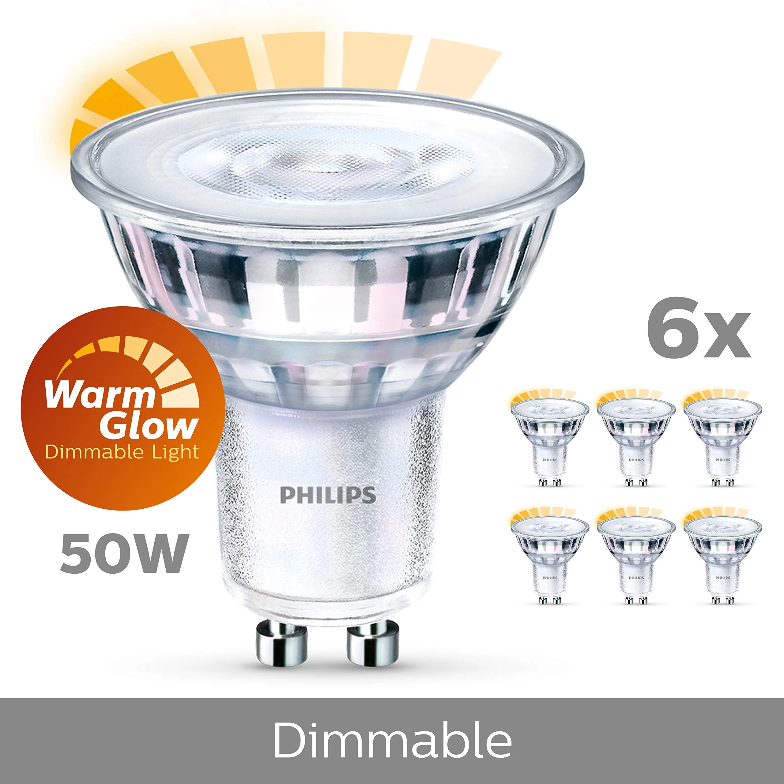 Philips LED WarmGlow lamp replaces 50W, GU10, warm white (2200-2700 Kelvin), 345 lumens, reflector, dimmable, pack of 6 5 x 5 x 5.3 cm Warmglow Dimmable - Image 8