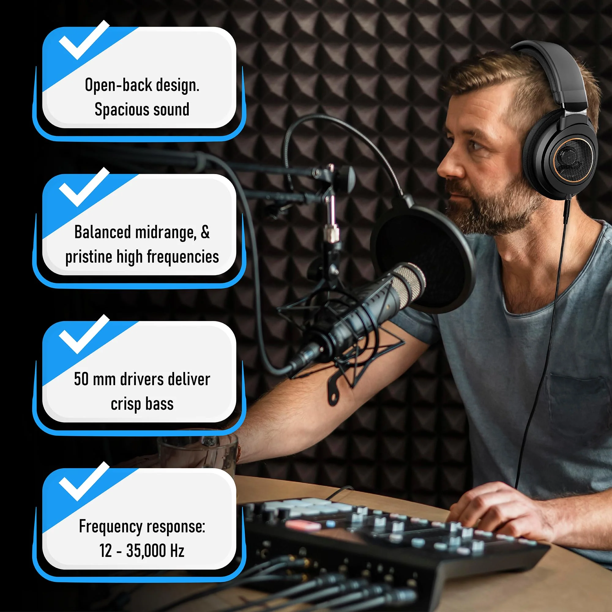 PHILIPS Over Ear Open Back Stereo Headphones Wired with Detachable Audio Jack, Studio Monitor Headphones for Recording Podcast DJ Music Piano Guitar (SHP9600) Performance Audio | SHP9600 - Image 4