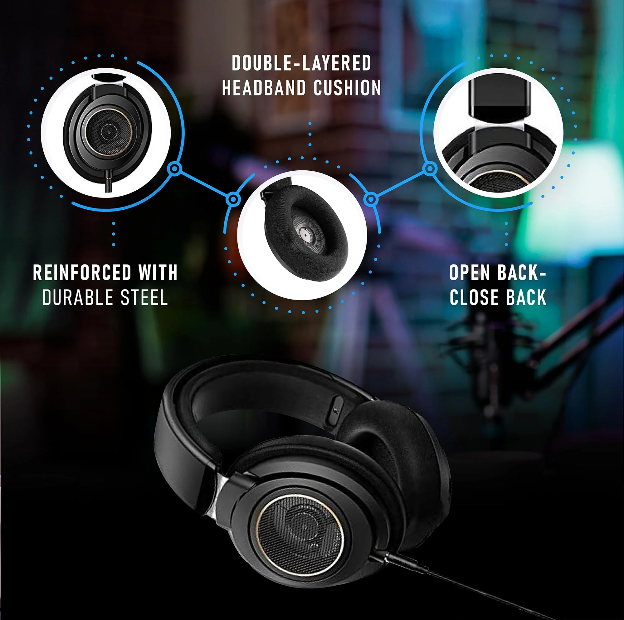 PHILIPS Over Ear Open Back Stereo Headphones Wired with Detachable Audio Jack, Studio Monitor Headphones for Recording Podcast DJ Music Piano Guitar (SHP9600) Performance Audio | SHP9600 - Image 7