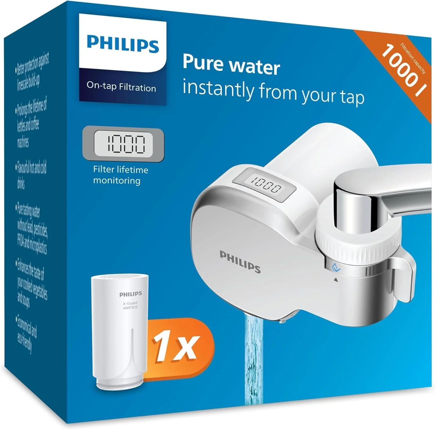 PHILIPS Water Ontap Filter AWP3705P1/10 MICROFILTRATION mit DIGITALEM DISPLAY, 1000 L Filtrationskapazität DIGITAL DISPLAY
