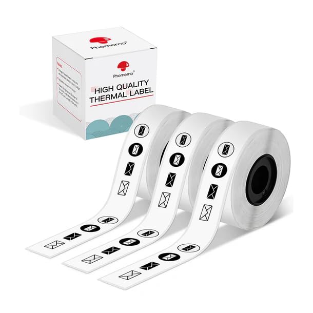 Phomemo D30 Continuous Labels, D35 Q30 Q31 Q32 Q30S Long Label Tape, Sticker Thermal Paper Self-Adhesive D30 Label Maker Tape Consumables, Black on White, 15mm x 6m (0.59 x 236.22 Inch) 3-Roll White/White/White