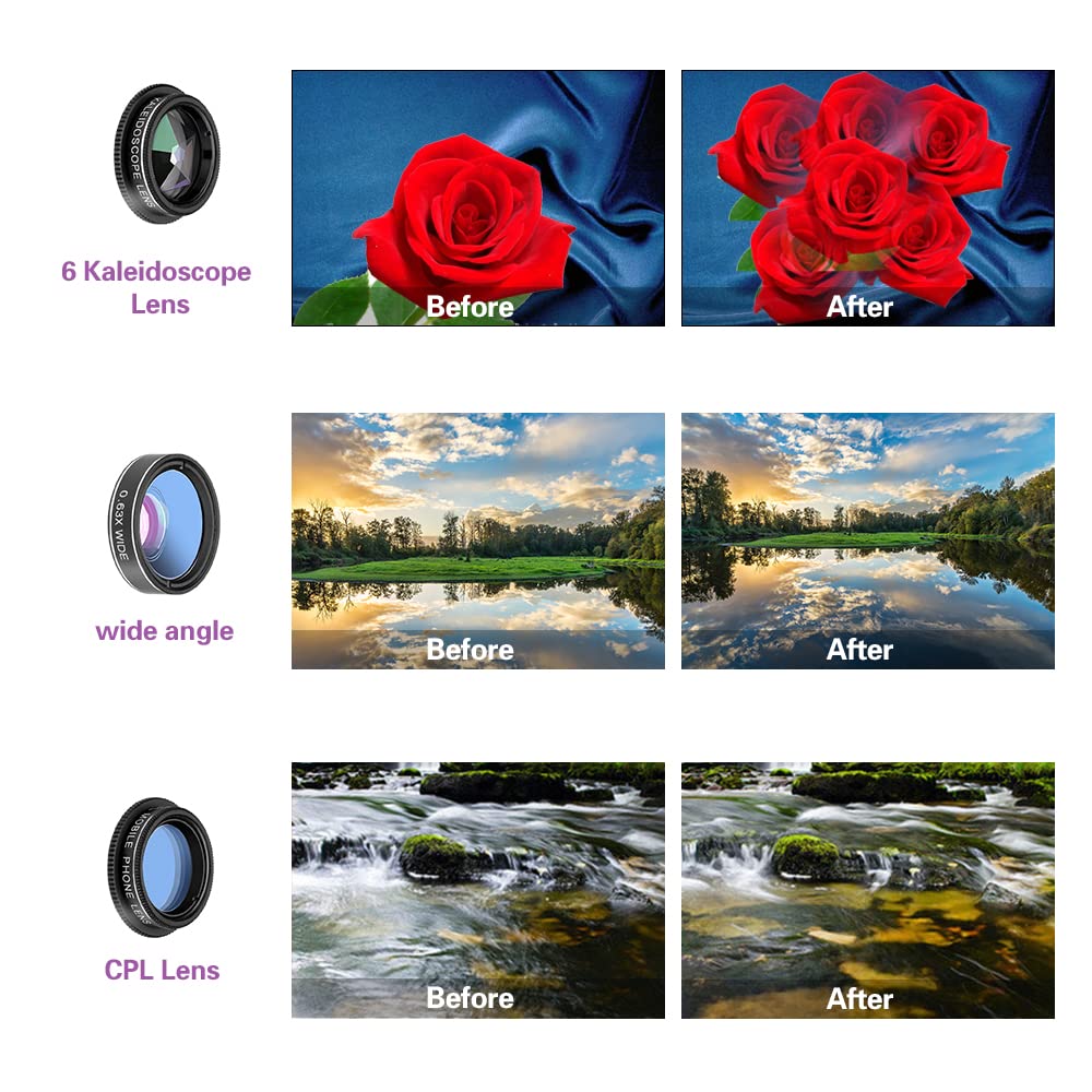 Phone Camera Lens, 6 lenses+ LED Light+ Remote Shutter+ Tripod, 18X Telephoto Zoom/Wide angle/Macro/Fisheye/CPL/Kaleidoscope camera lens kit for iPhone Xs X XR 8 7 6 Plus Samsung and Android Lenses with LED - Image 7