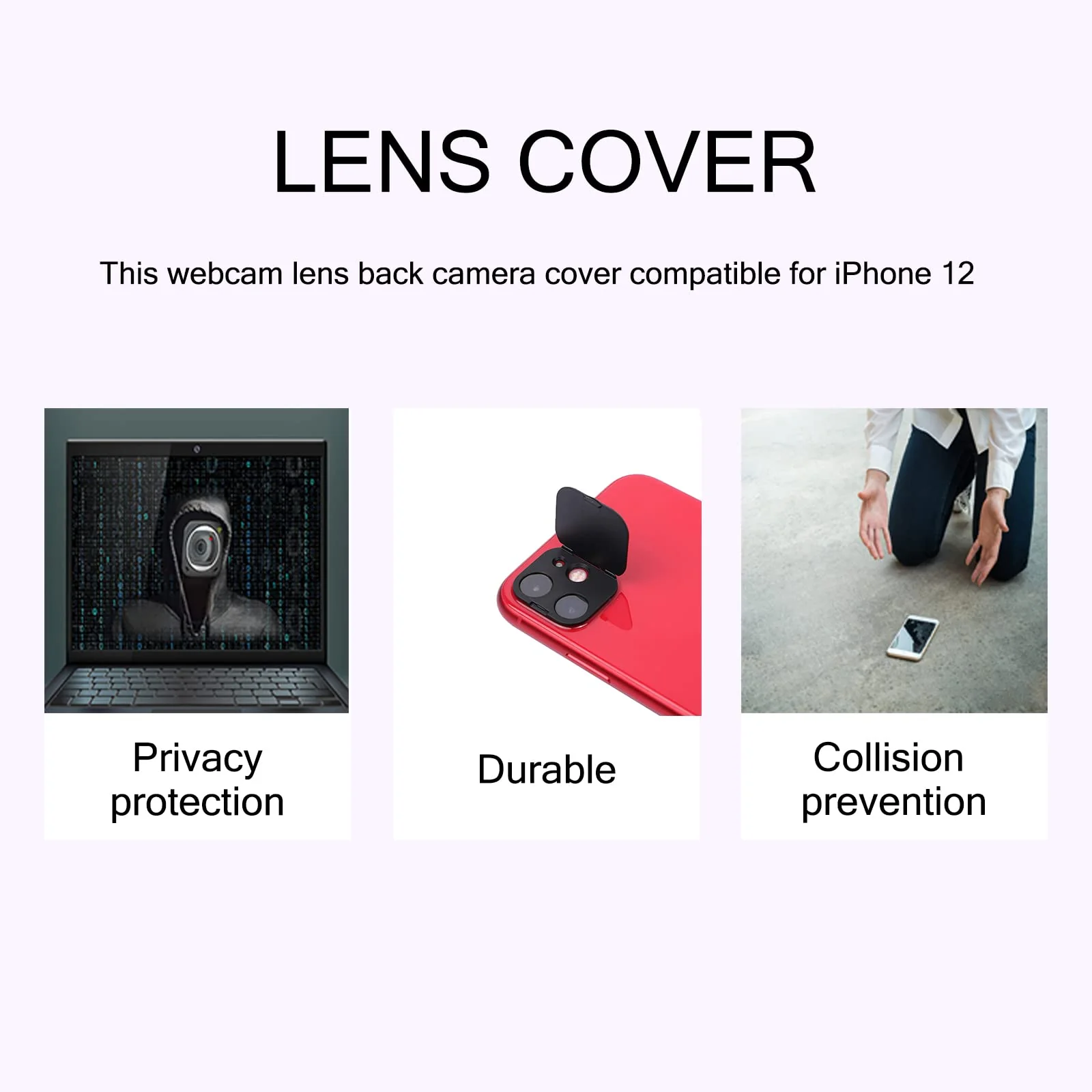 Phone Camera Lens Cover Compatible for iPhone 12,Camera Lens Protector to Protect Privacy and Security,Strong Adhesive,2 Pack - Image 6