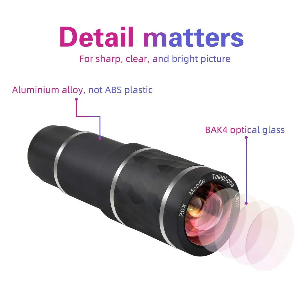 Phone Camera Lens Kit for iPhone, Android, 20X Telephoto Zoom Lens, Phone Wide Angle & Macro Lens, Fisheye, CPL Lenses Compatible with iPhone 12 11 X Xs XR 8 7 6 Plus Samsung and Other Smartphone - Image 2