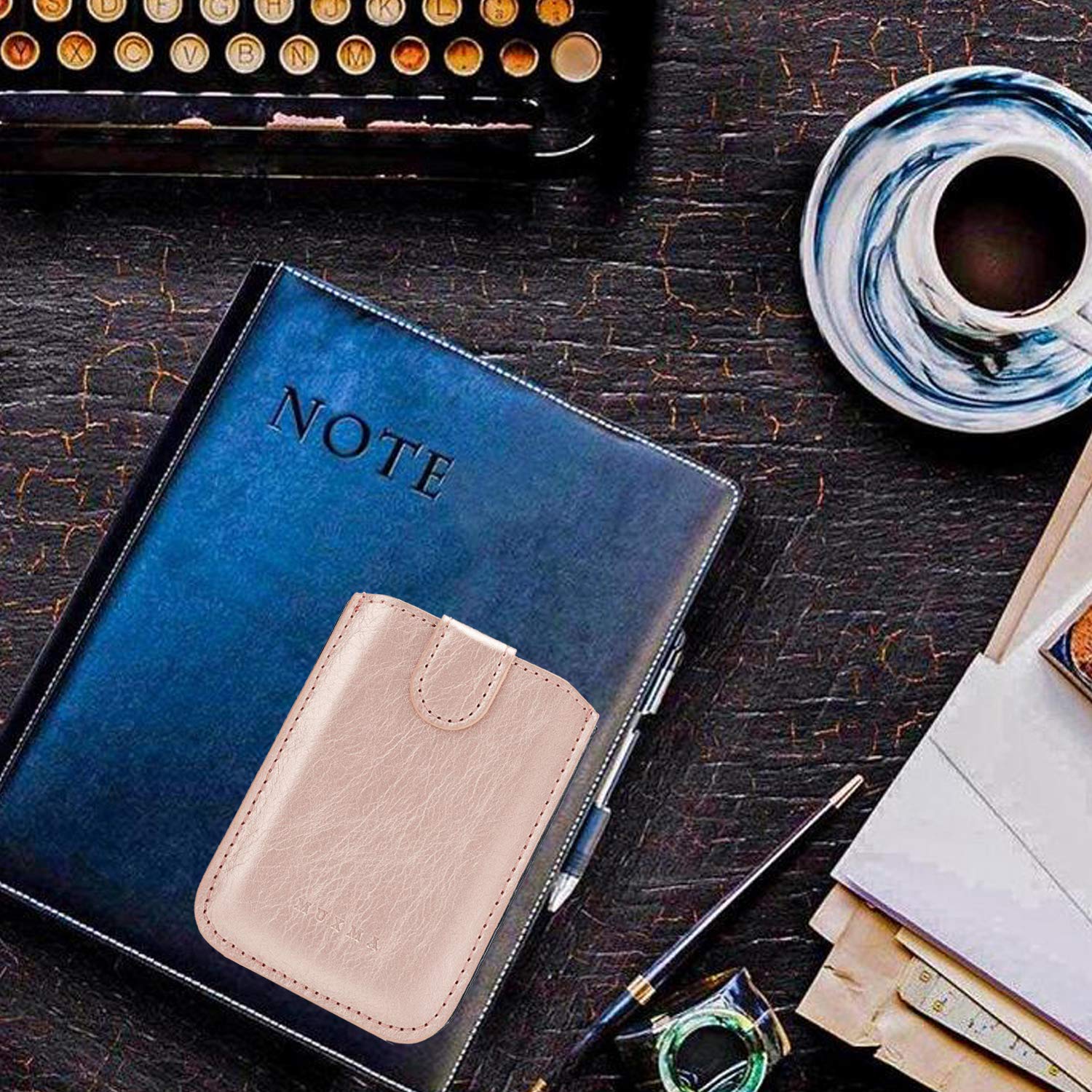 Phone Card Holder RFID Sleeve, Pu Leather Back Phone Wallet Stick-On Pull 5 Card Holder Universally Pocket Covers Credit Cash for iPhone/Android/All Smartphones(Rosegold) Rose - Image 7