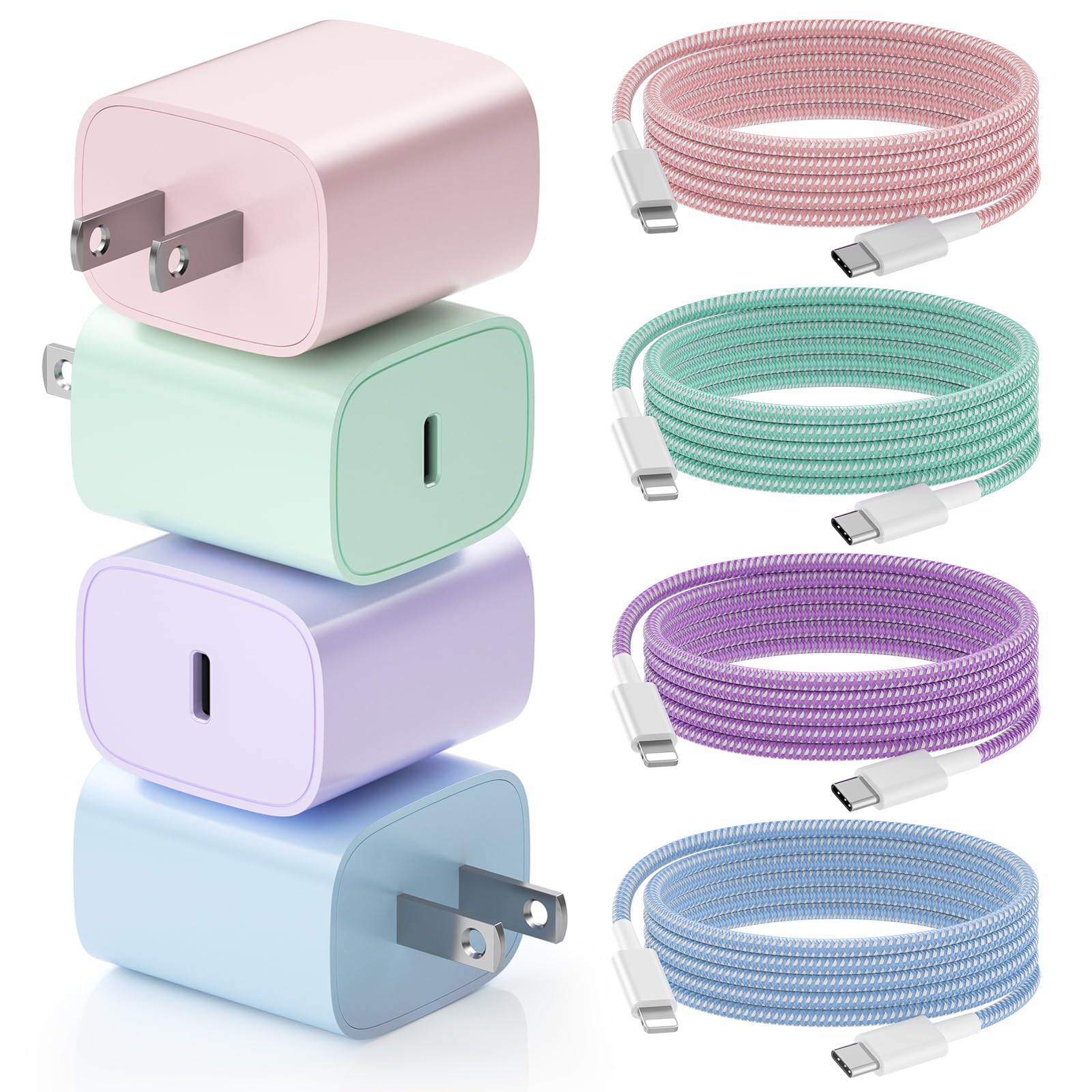 Phone Charger Fast Charging, 4 Pack 20W USB C Wall Charger Block with 6FT Charging Cable for Phone Fast Charger Compatible with Phone 14/14 Pro Max/13/13 Pro/12/12 Pro/11/11 Pro/XS, Pad and More