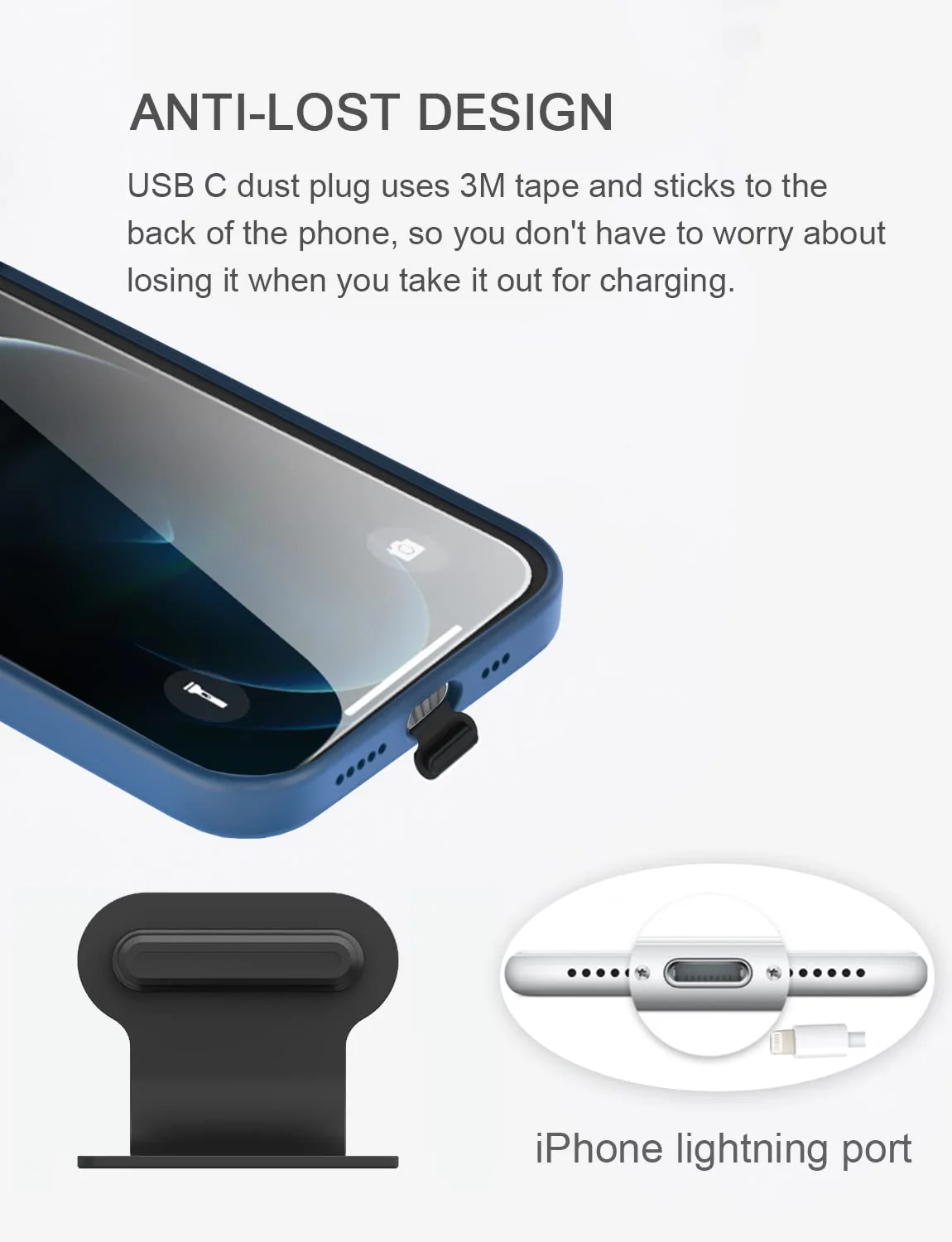 Phone Dust Plug, Compatible with iPhone Lightning Port Protects Charging Port Anti Dust Cover (Black) Black - Image 3