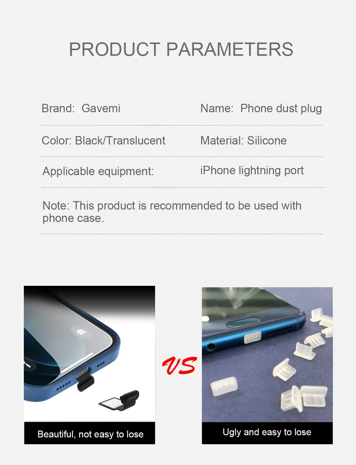 Phone Dust Plug, Compatible with iPhone Lightning Port Protects Charging Port Anti Dust Cover (Black) Black - Image 5