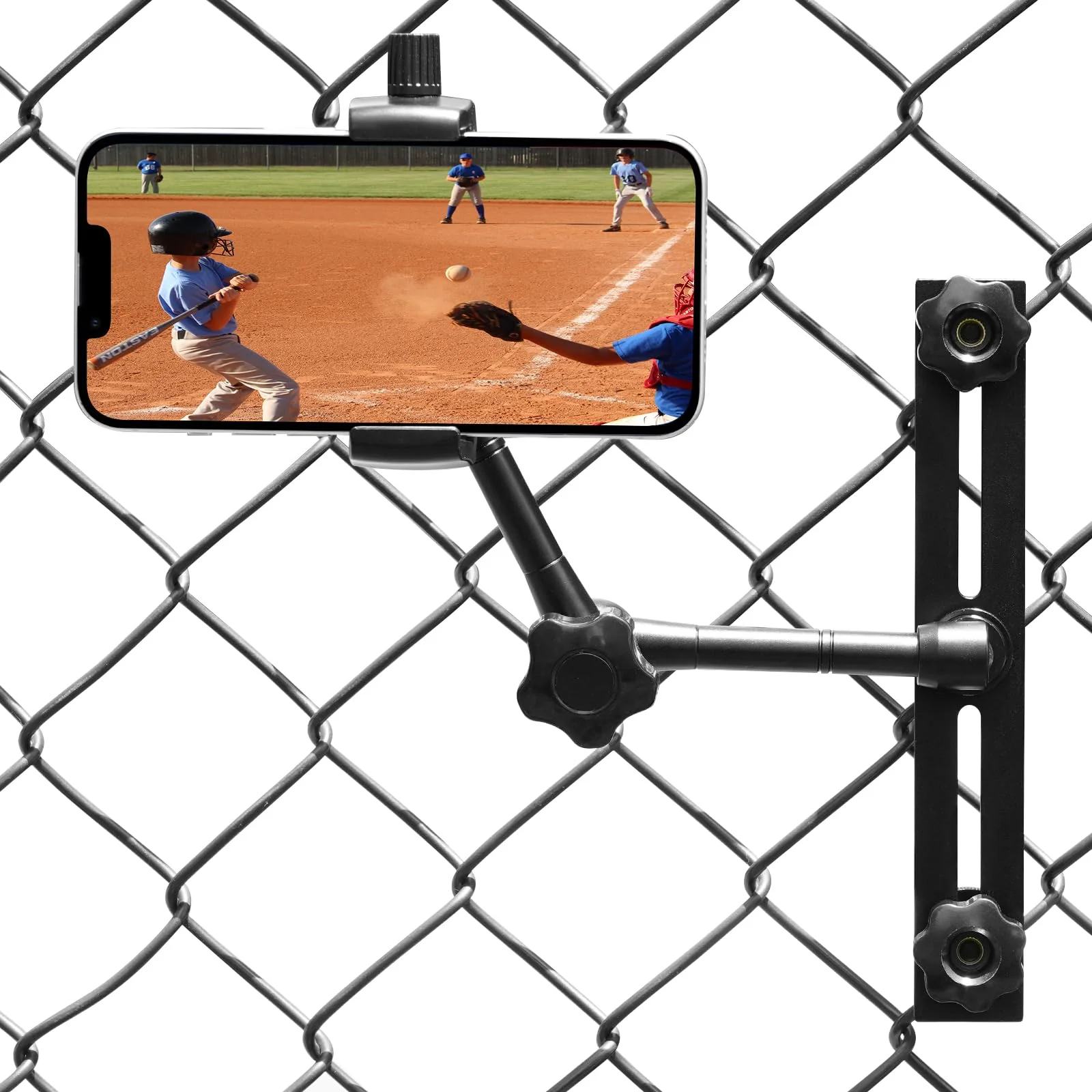 Phone Fence Mount for iPhone,Phones,to a Chain Link Fence for Recording Basketball/Football/Softball/Baseball/Tennis Games,Fence Holder Comptiable with 3.5~7.5inch iPhone/Nexus/Smartphone