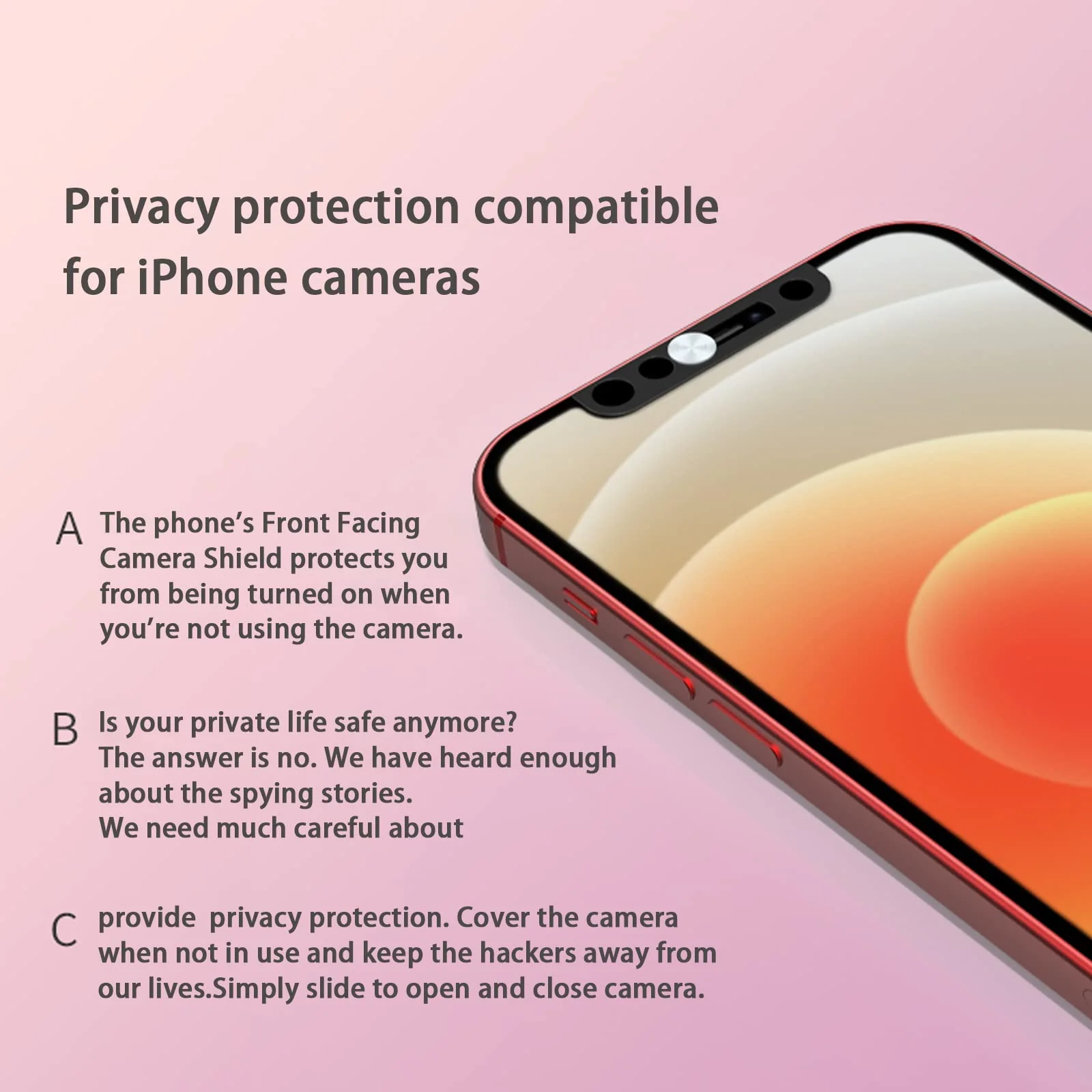 Phone Front Camera Cover,Webcam Cover Compatible for iPhone X/XR/XS/XS Max, iPhone 11/11 Pro/11 Pro Max,iPhone 12/12 Mini /12Pro /12Pro Max,Protect Privacy and Security,Not Affect Face ID Silver - Image 5