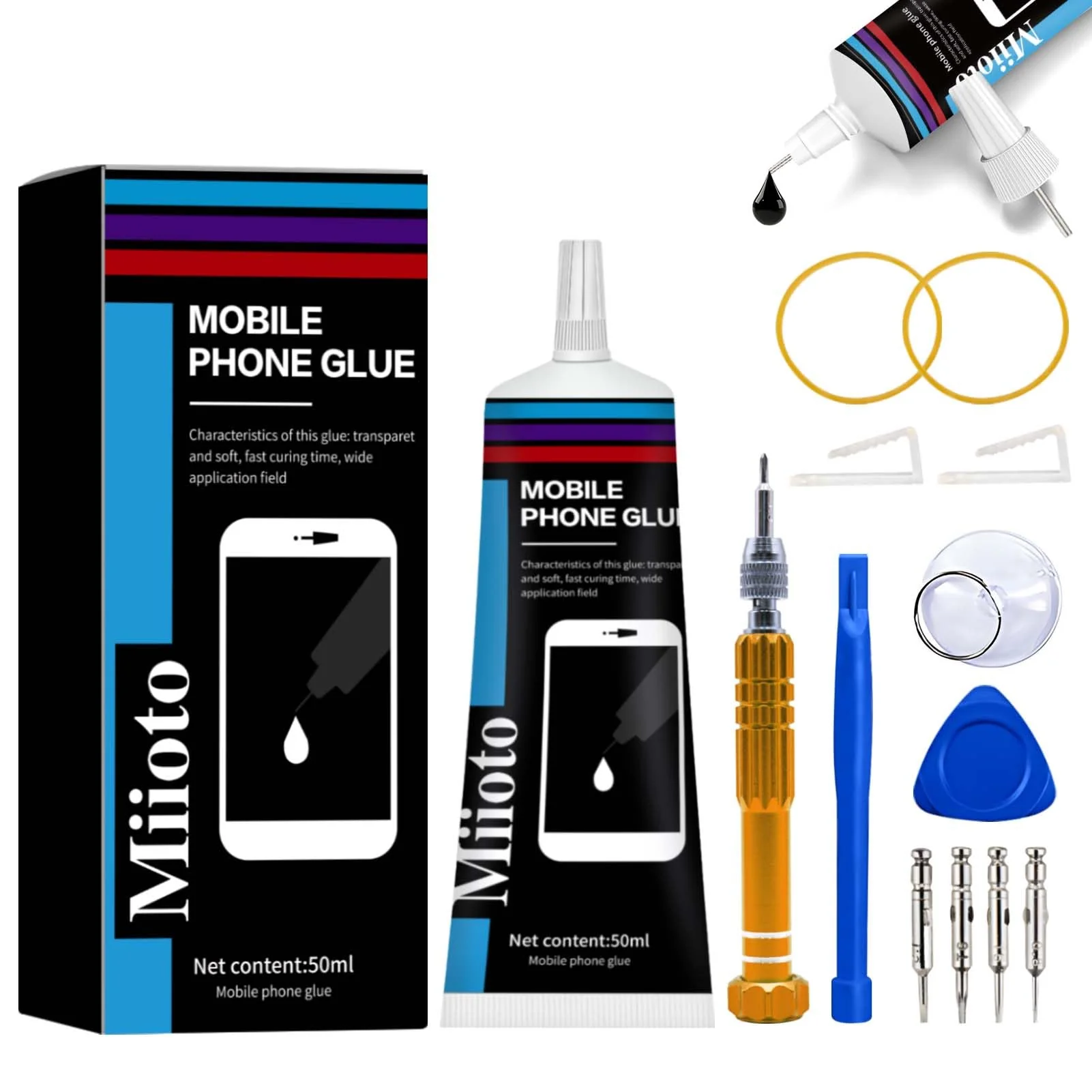 Phone Glue Kit Screen Repair Adhesive with Repair Tools for Electronic Screen Multi-Function Phone Repair Glue Craft Adhesive Kit for Electronic Screen, Cell Phone Screen (Black, 50ml) Black