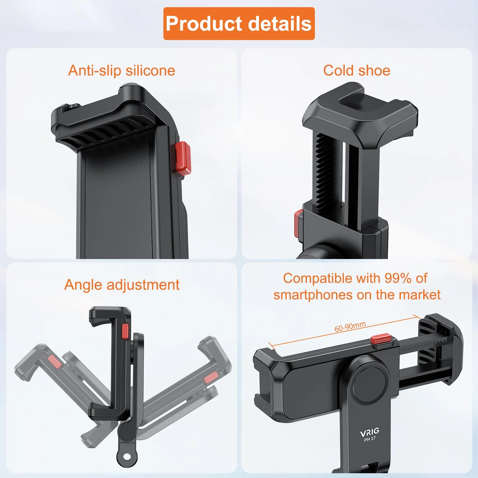 Phone Holder/Hot Shoe Mount Adapter Kit Compatible with Action Camera GoPro Hero 11 10 9 8 7 6 5, DJI OSMO Action/Action 2, iPhone13 Pro Max, Samsung, Attaching on DSLR Camera or Ring Light - Image 4