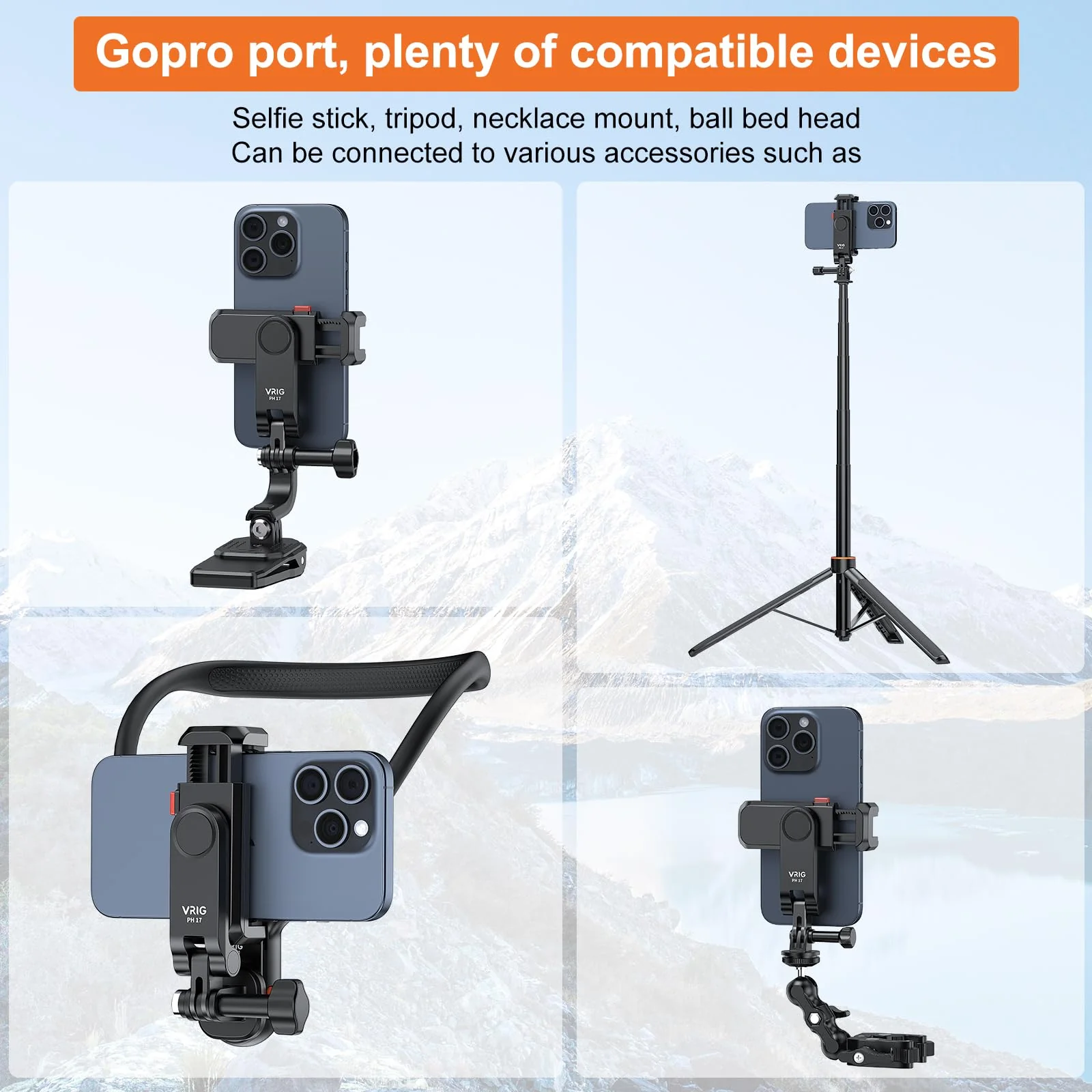 Phone Holder/Hot Shoe Mount Adapter Kit Compatible with Action Camera GoPro Hero 11 10 9 8 7 6 5, DJI OSMO Action/Action 2, iPhone13 Pro Max, Samsung, Attaching on DSLR Camera or Ring Light - Image 6